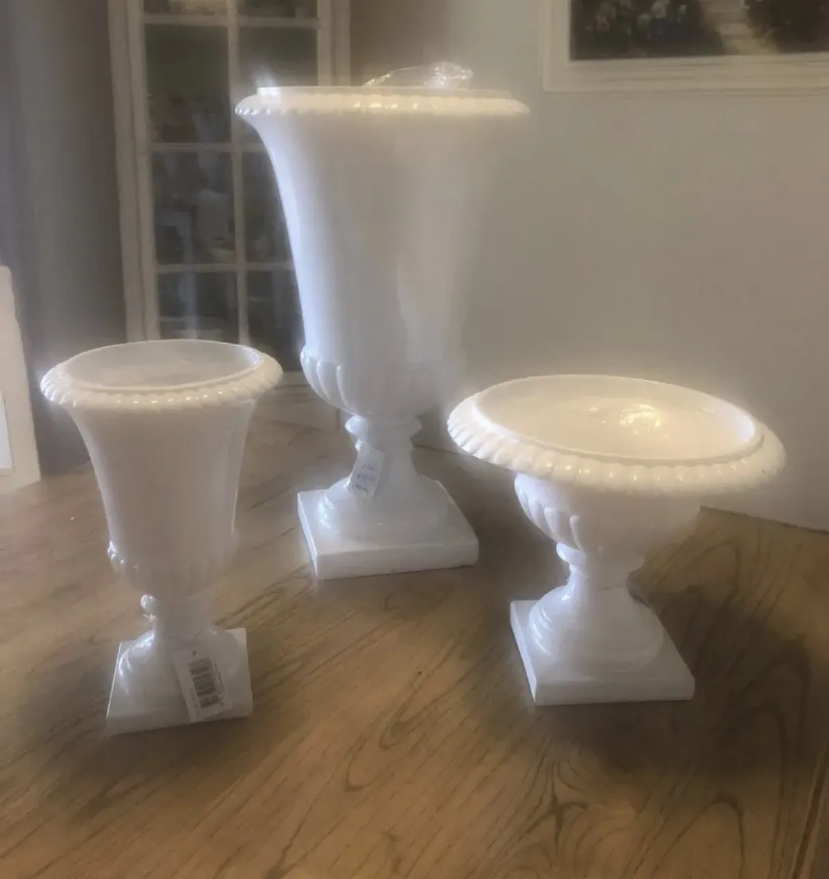 White fibroglass urn medium 
