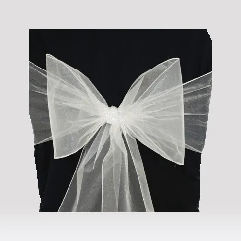 White organza chair sashes chair bow ties ribbon for wedding, engagement, birthday party, reception, ceremony  decoration