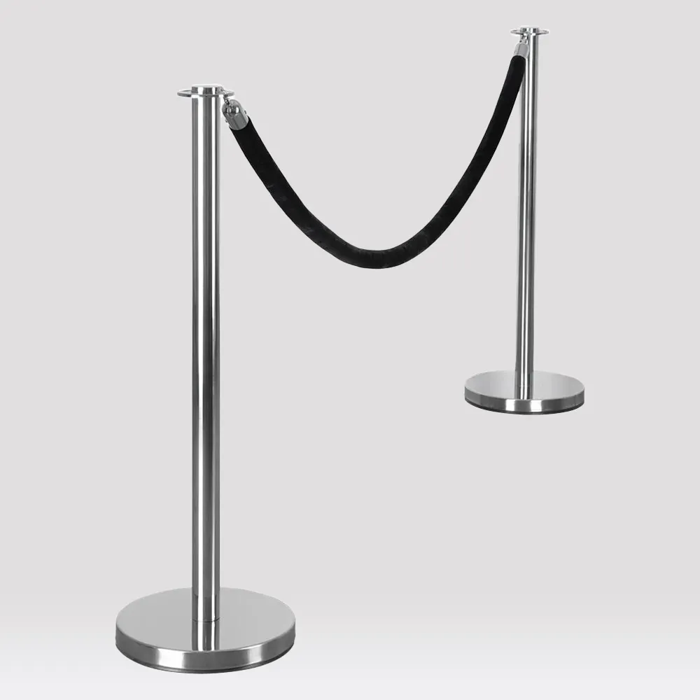 Stainless steel barrier stanchion bollard and black velvet  rope set 