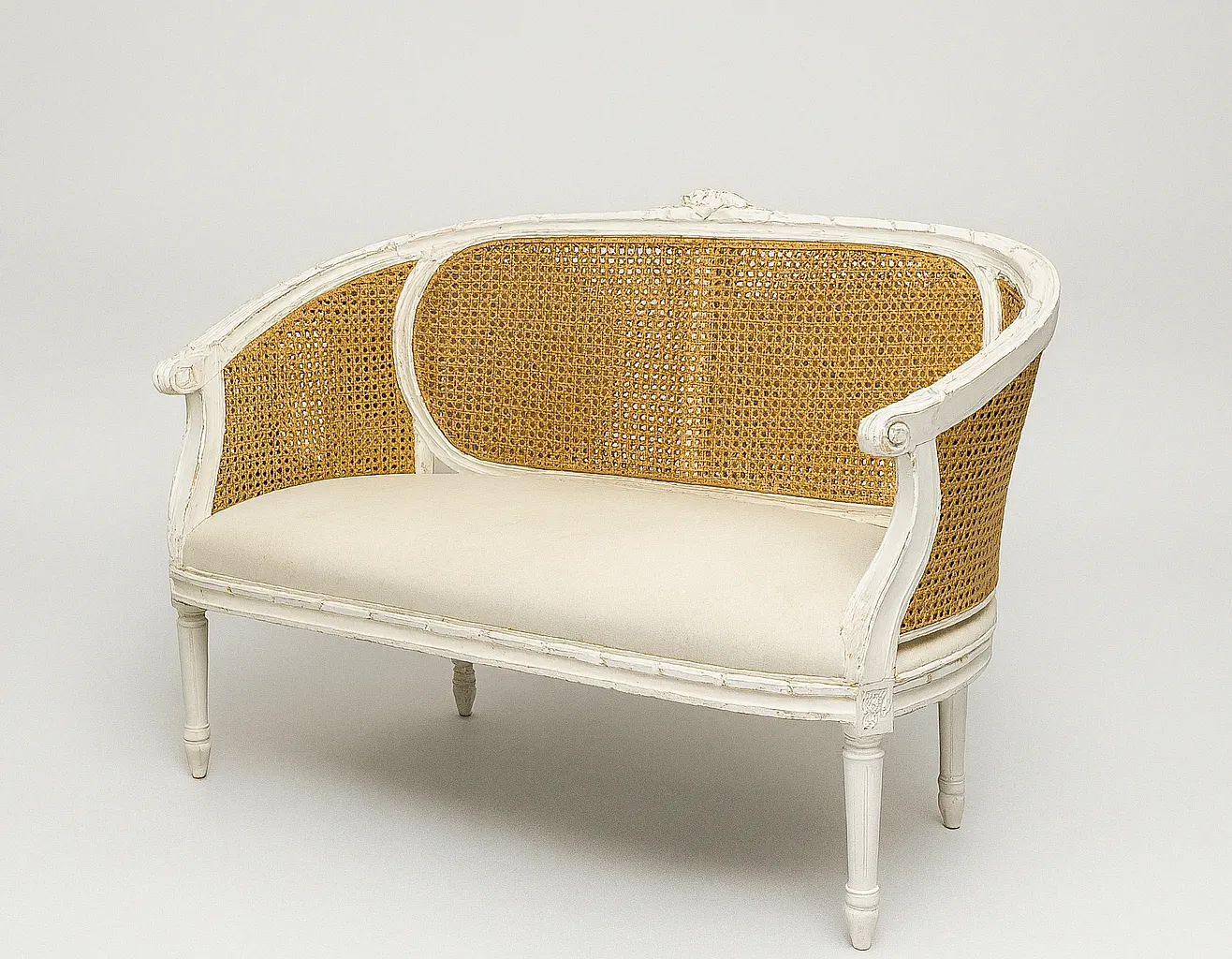 French Provincial Rattan White Couch