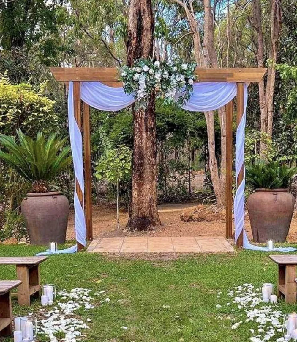 Wedding rectangle classic dark wood double arbour  for hire and rental