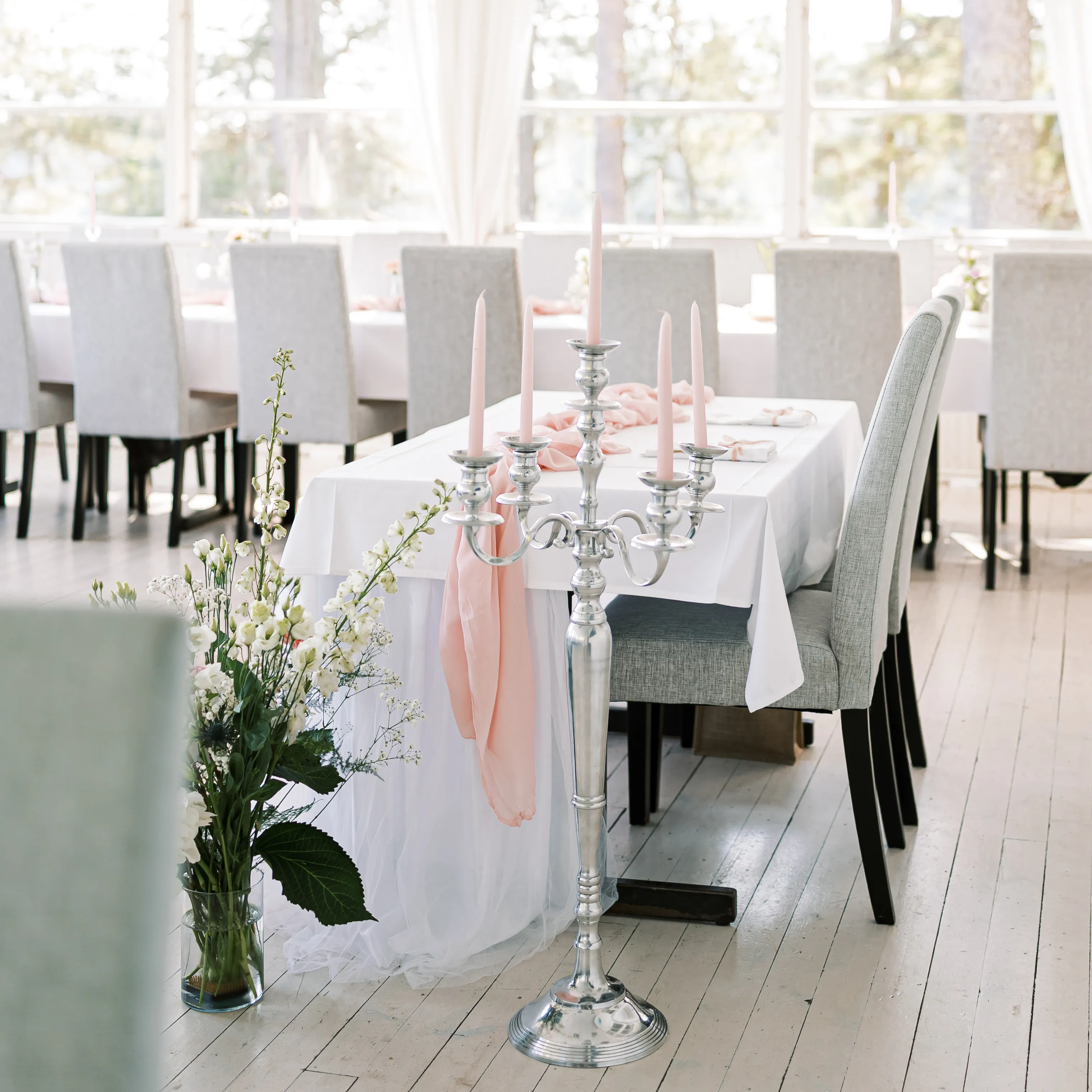 Korkea 5-haarainen kynttilänjalka, hopea