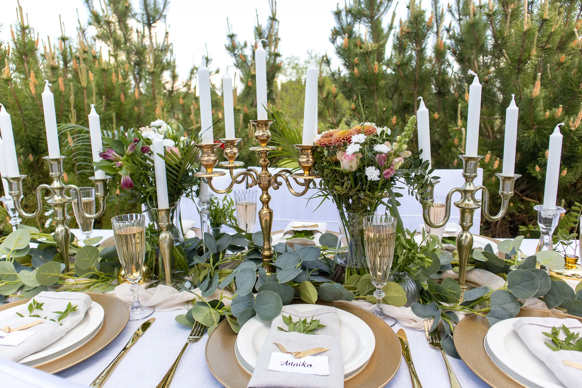 5-haarainen kynttilänjalka, messinki/kulta