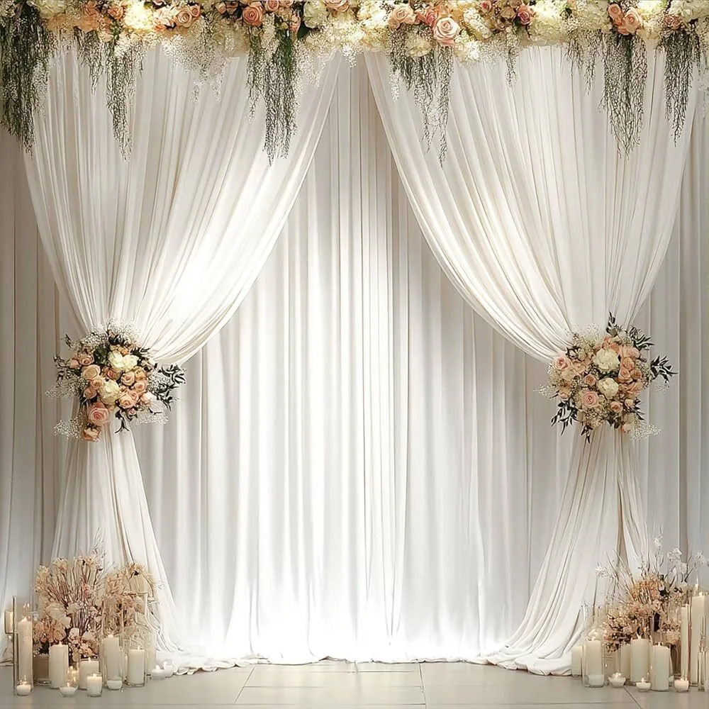 10' x 10' Ivory Four pleated drape gatherings