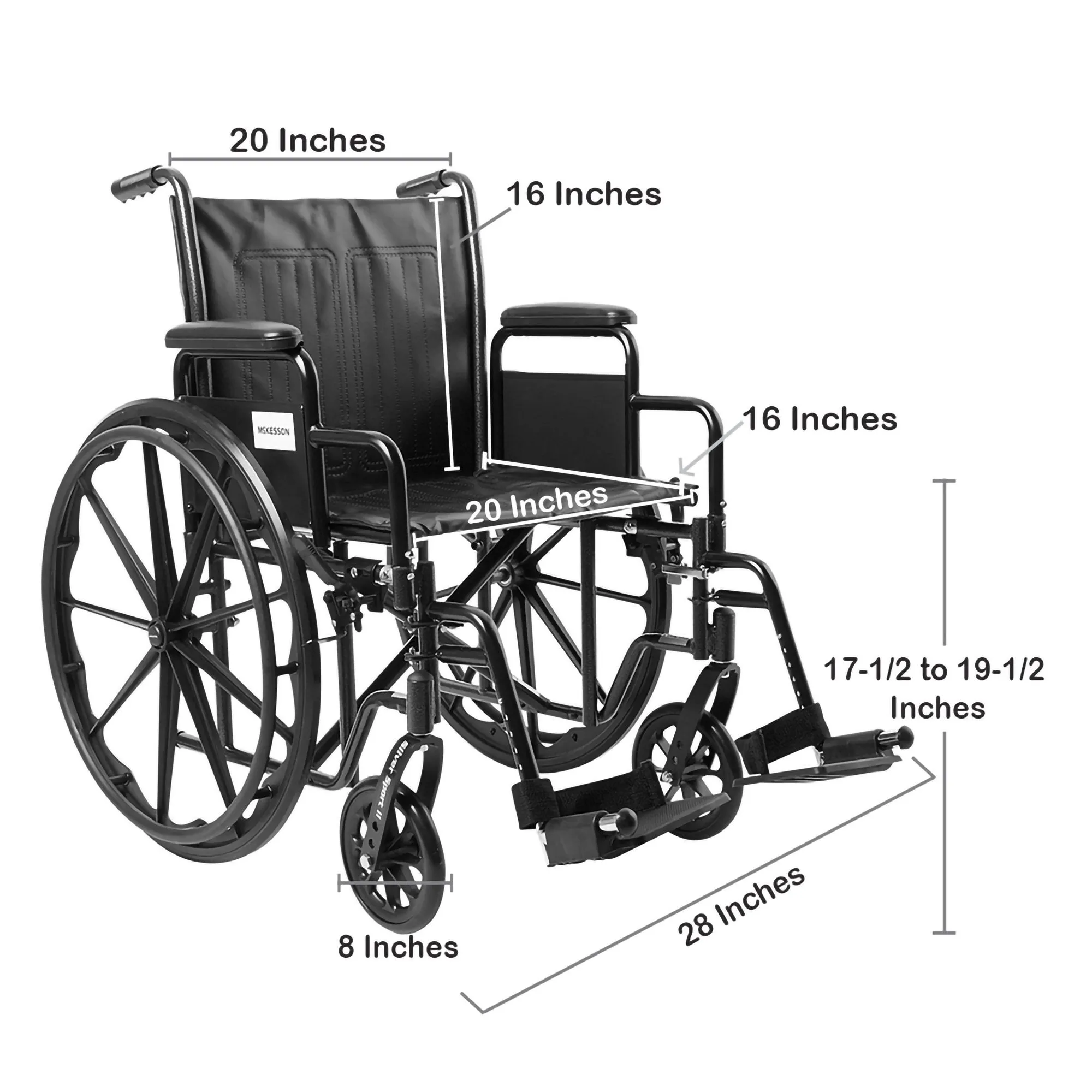 Wheelchair McKesson Dual Axle Desk Length Arm Swing-Away Elevating Legrest Black Upholstery 20 Inch Seat Width Adult 350 lbs. Weight Capacity