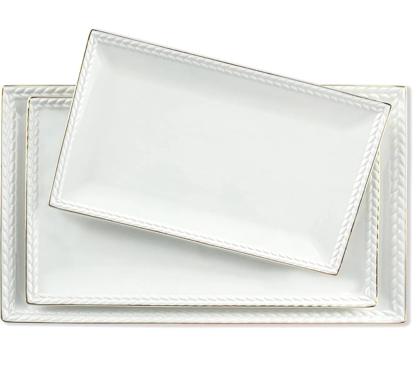 Braided Gold Rimmed Serving Tray Set