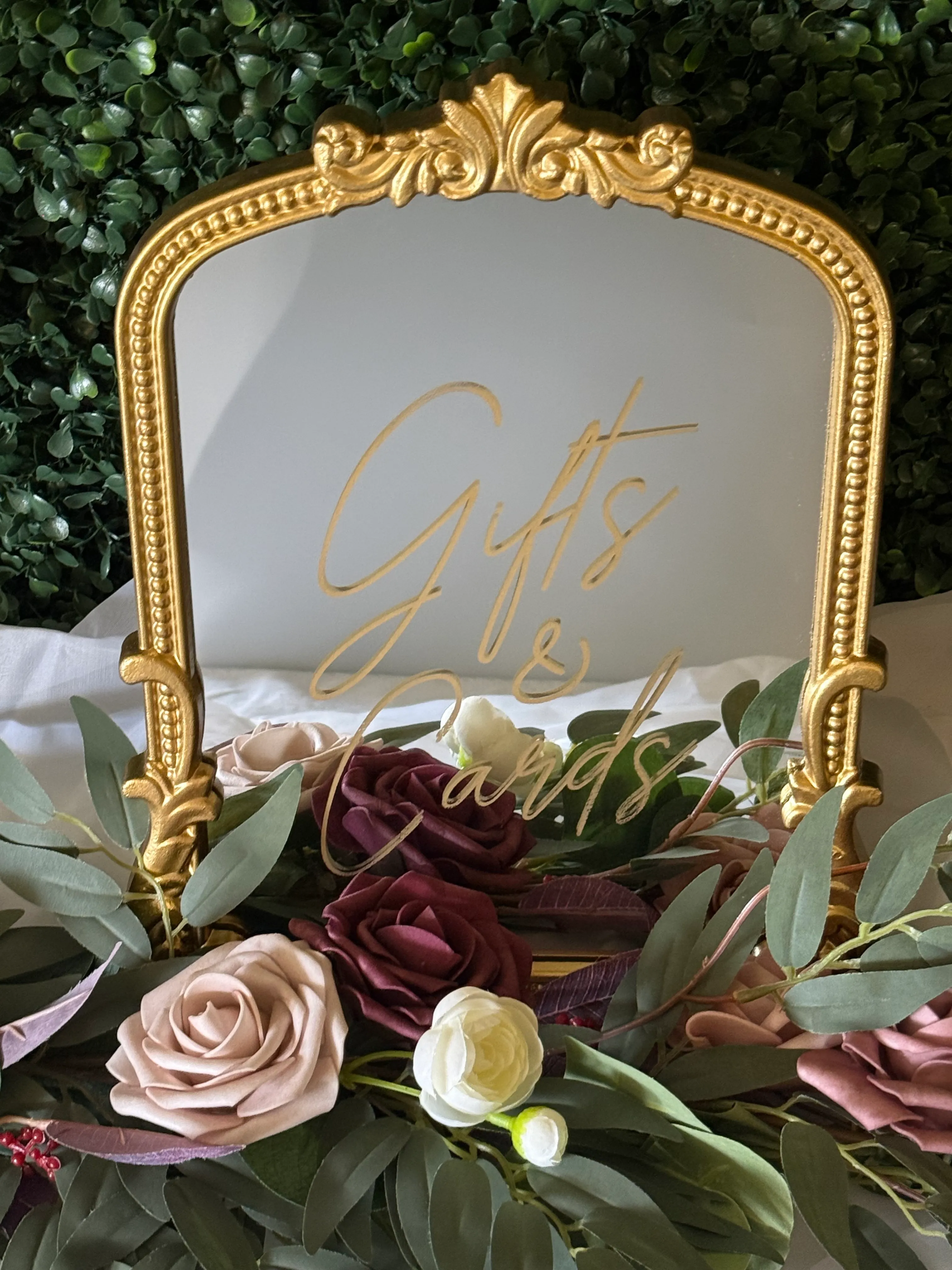 "Gifts & Cards" Gold Framed Mirror