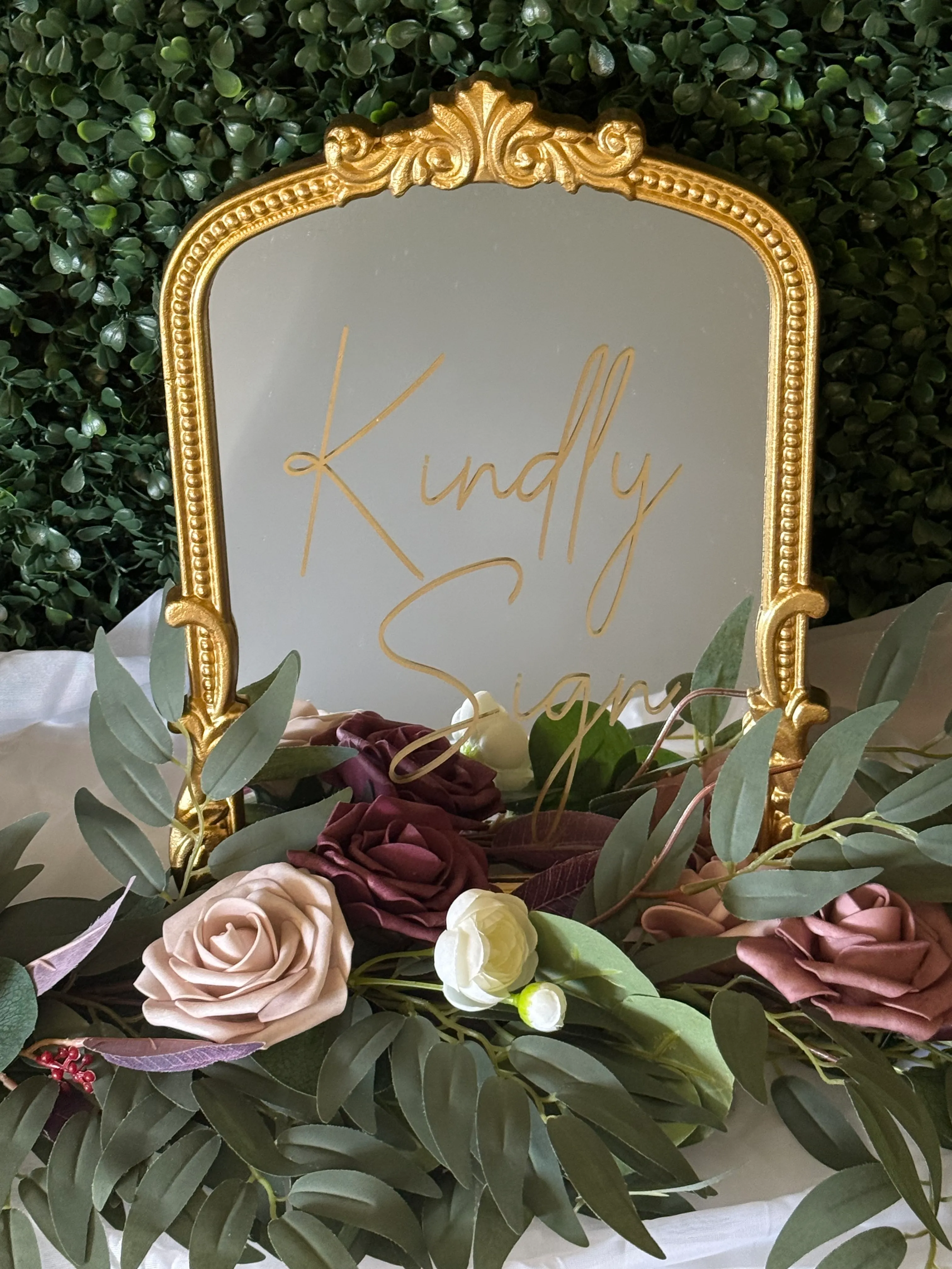 "Kindly Sign" Gold Framed Mirror