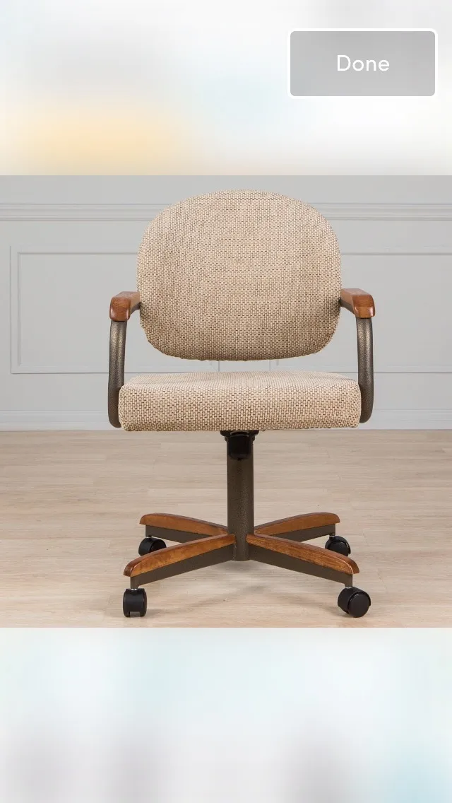 Beige Upholstered Office Chair with Wooden Arms