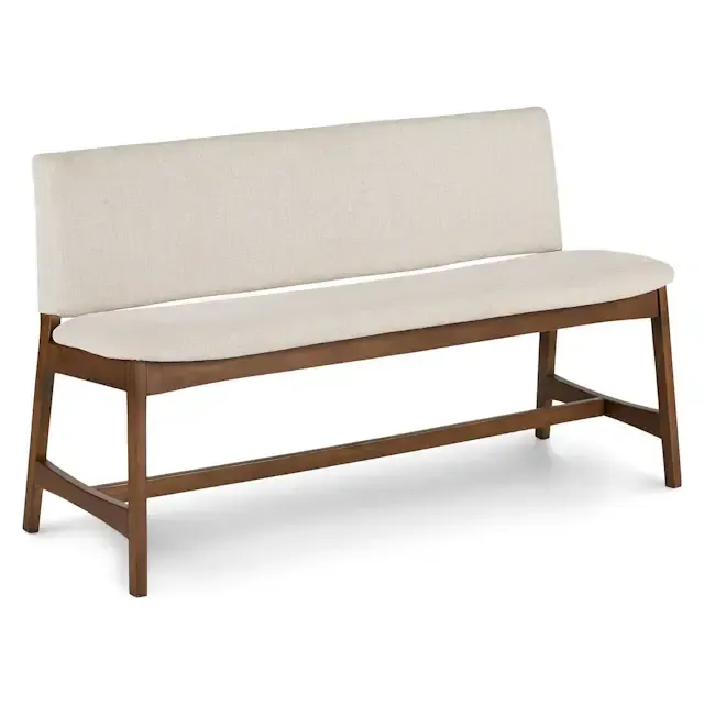 Grey Upholstered Bench with Back