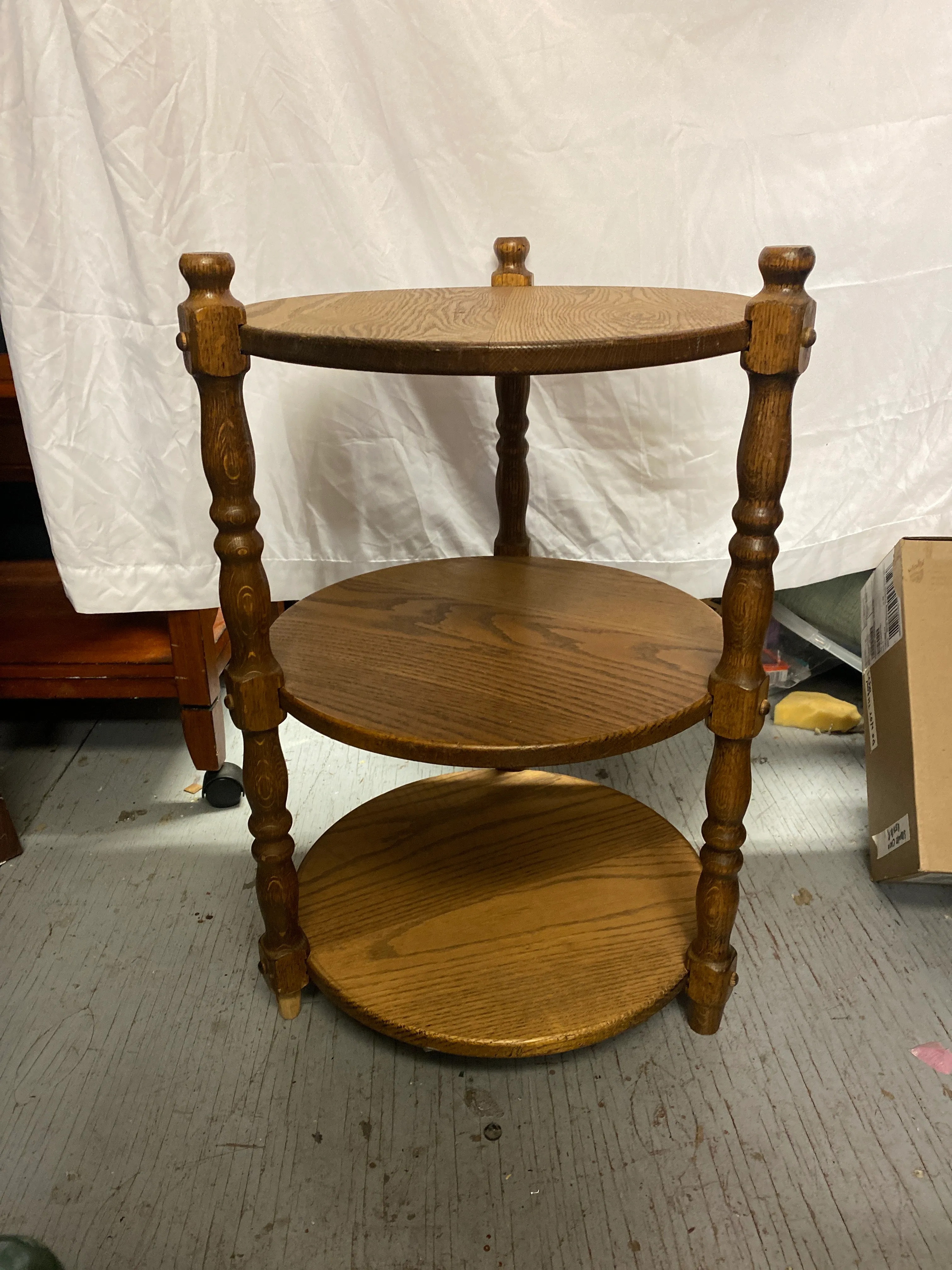 3 Tier Round Side Table with Turned Legs
