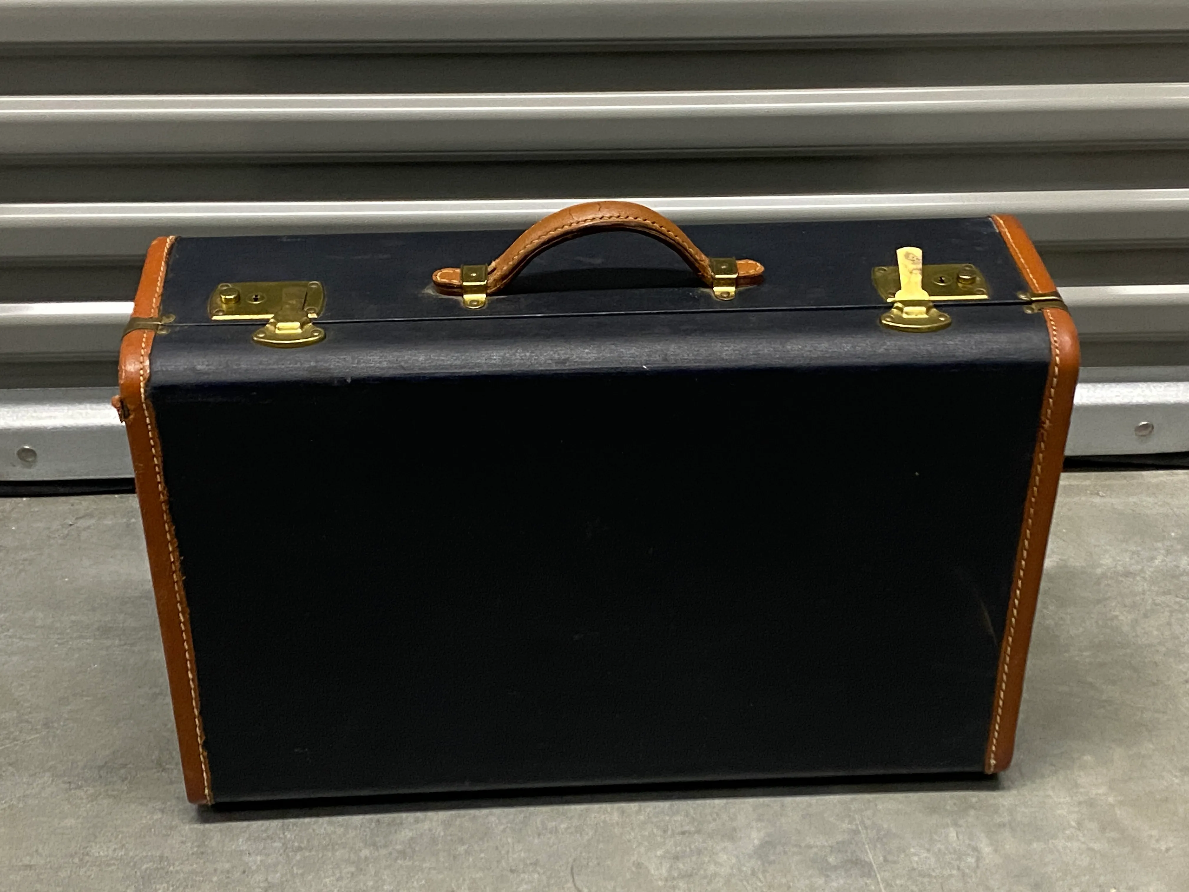 Black Hard Sided Vintage Leather Suitcase