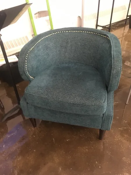 Teal Barrel Armchair with Nailhead Detail