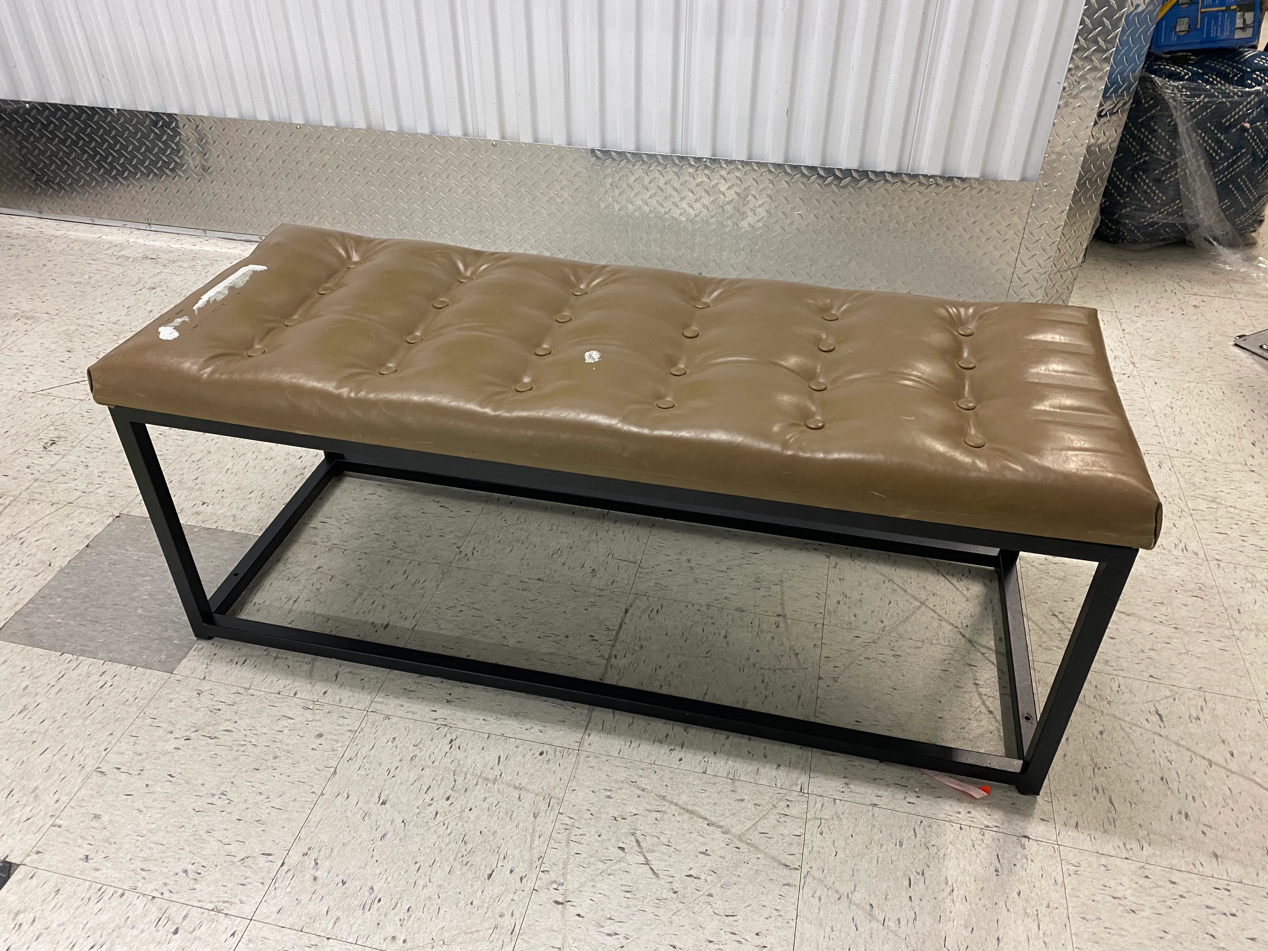 Tufted Beige Faux Leather Bench
