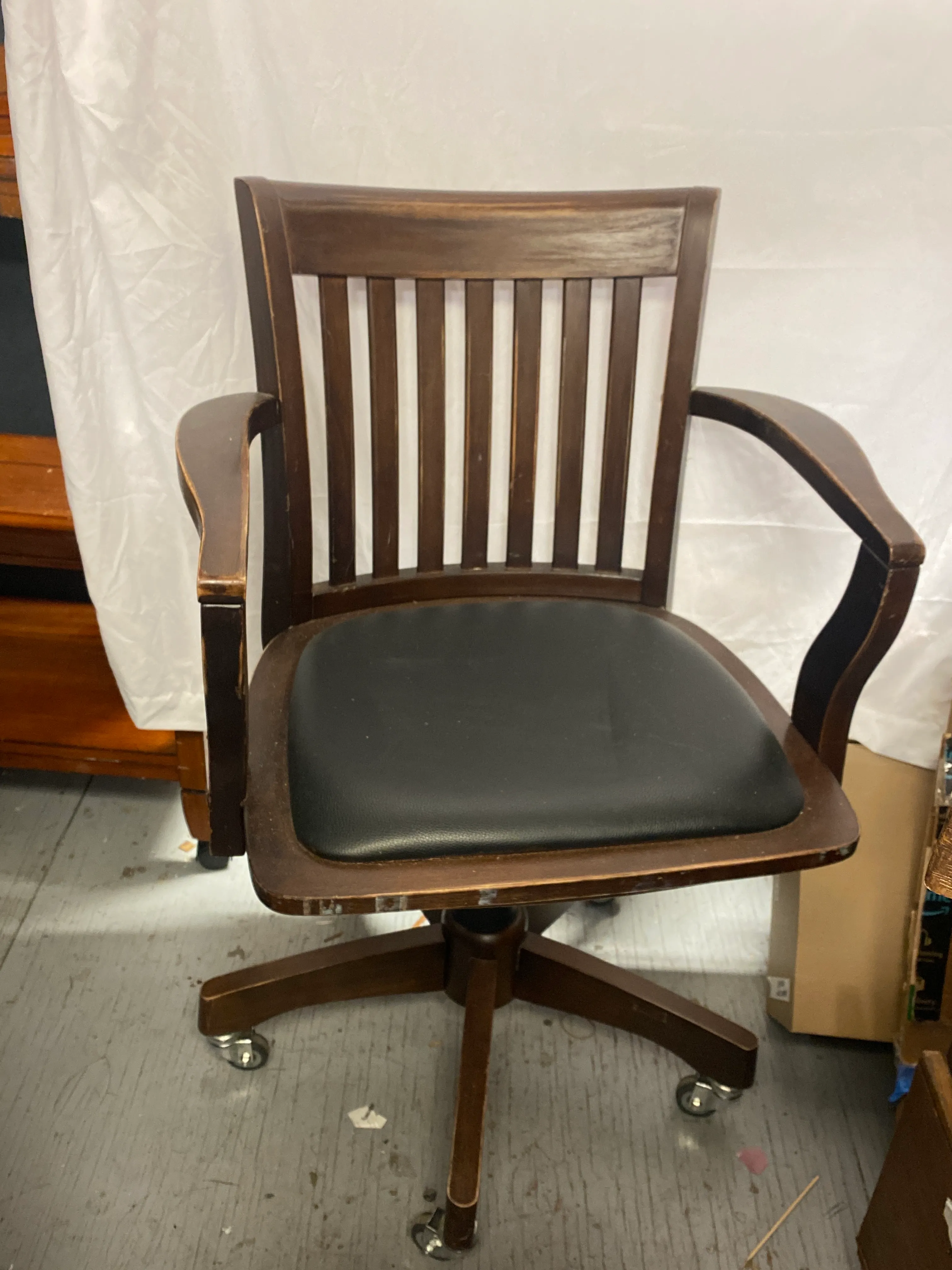 Wood Rolling Armchair with Leather Seat