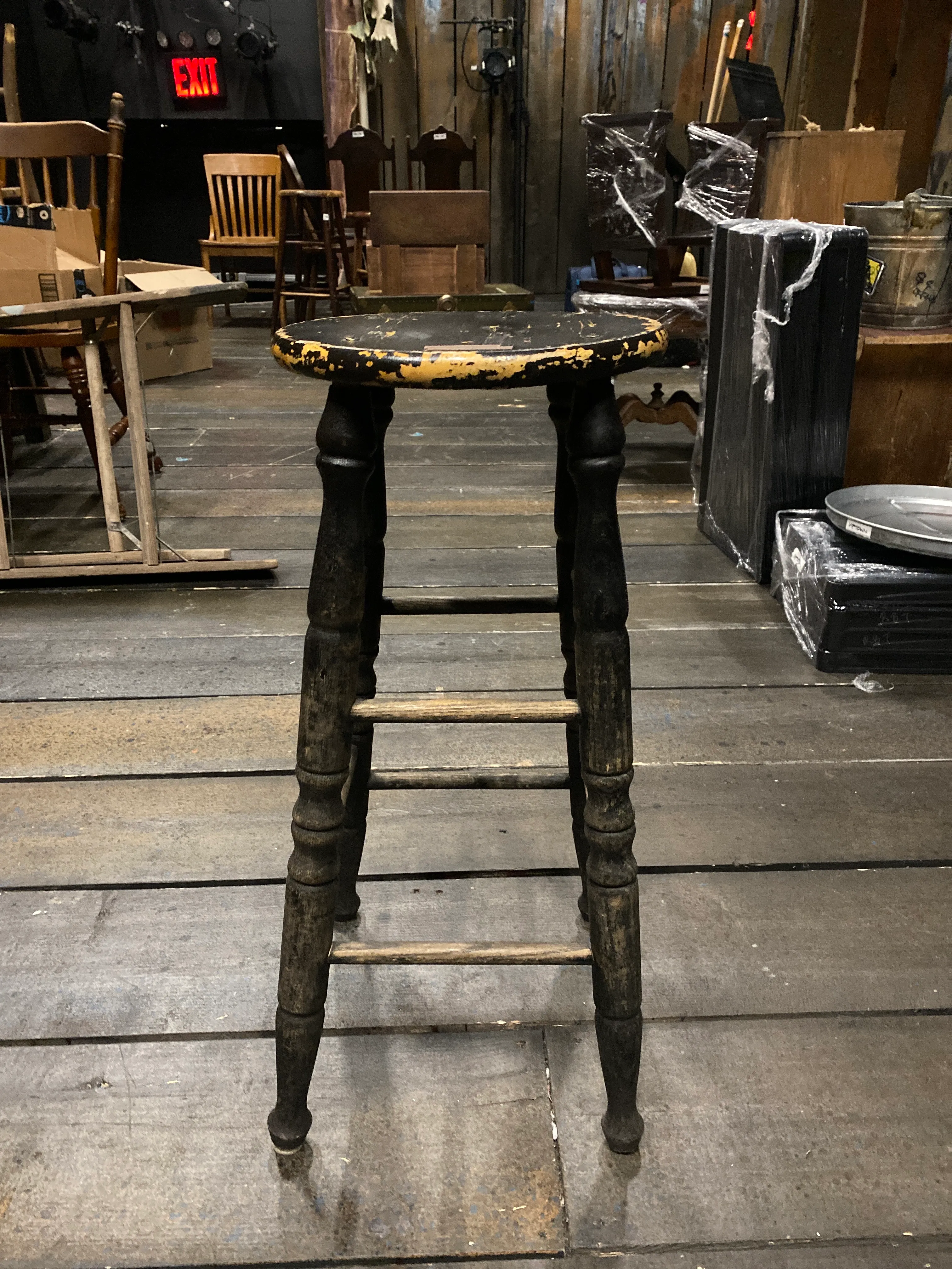 Black Wood Stool with Turned Legs