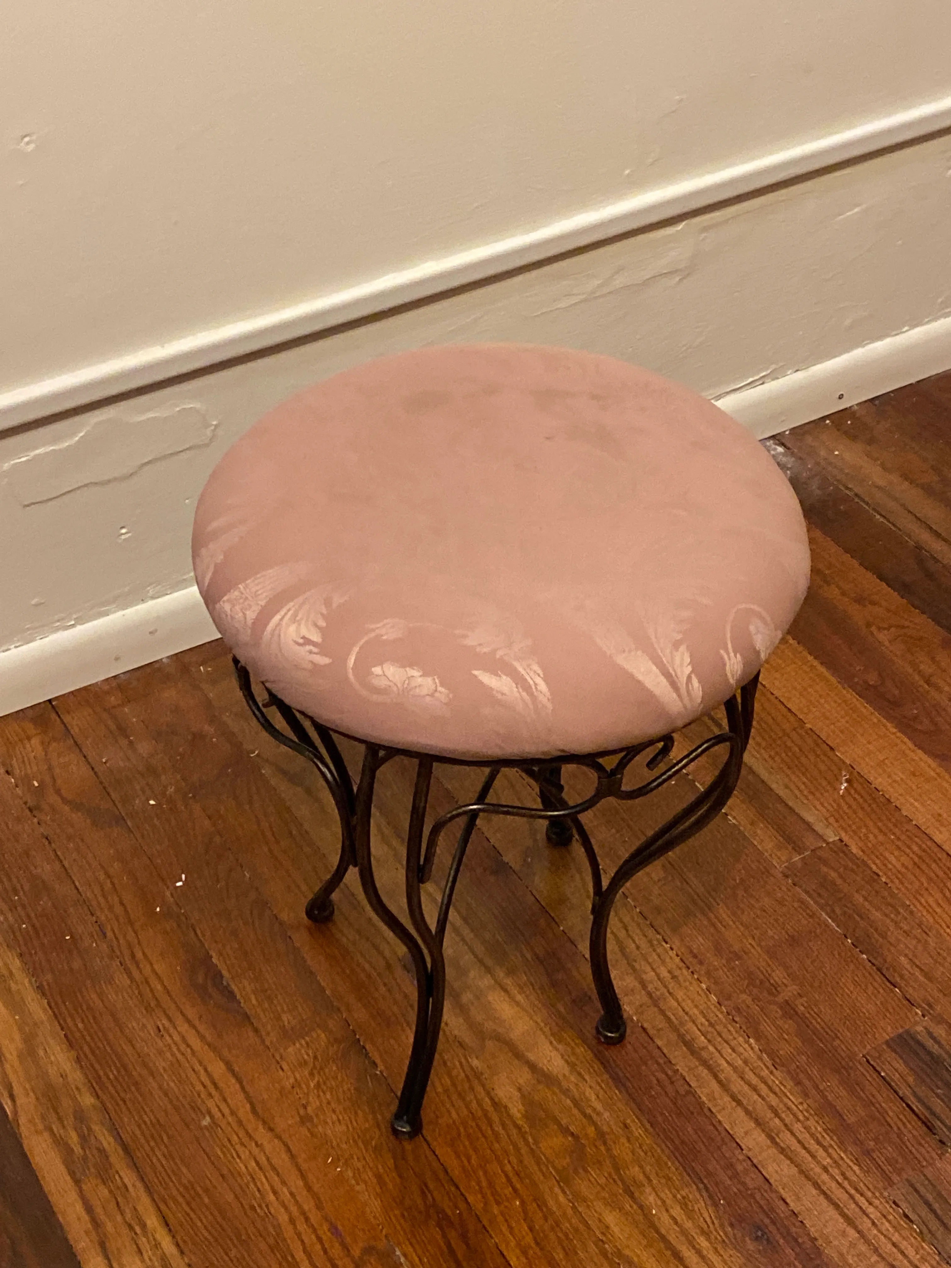 Pink Vanity Stool with Metal Legs