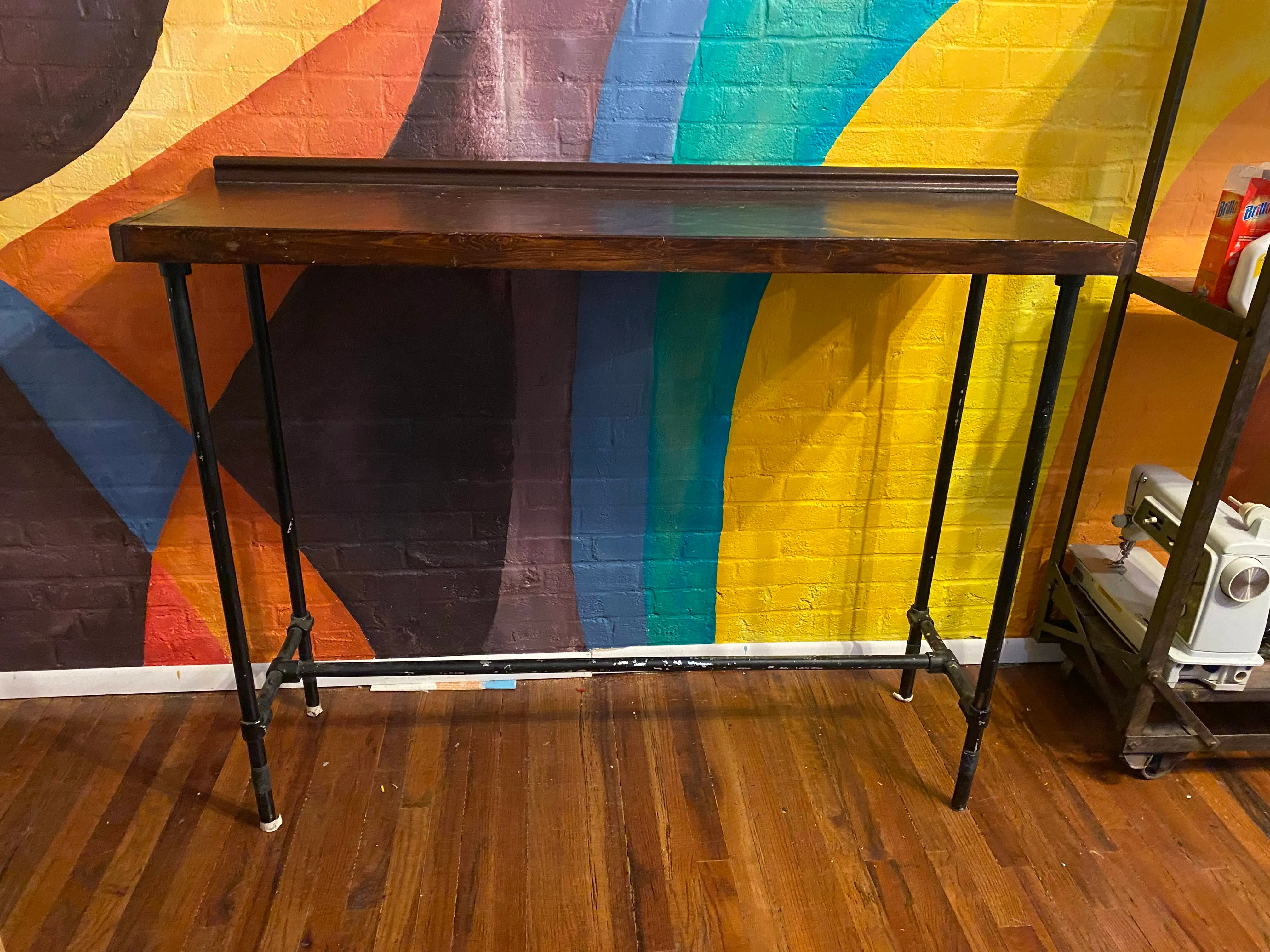 Wooden Bar Table with Metal Pipe Legs