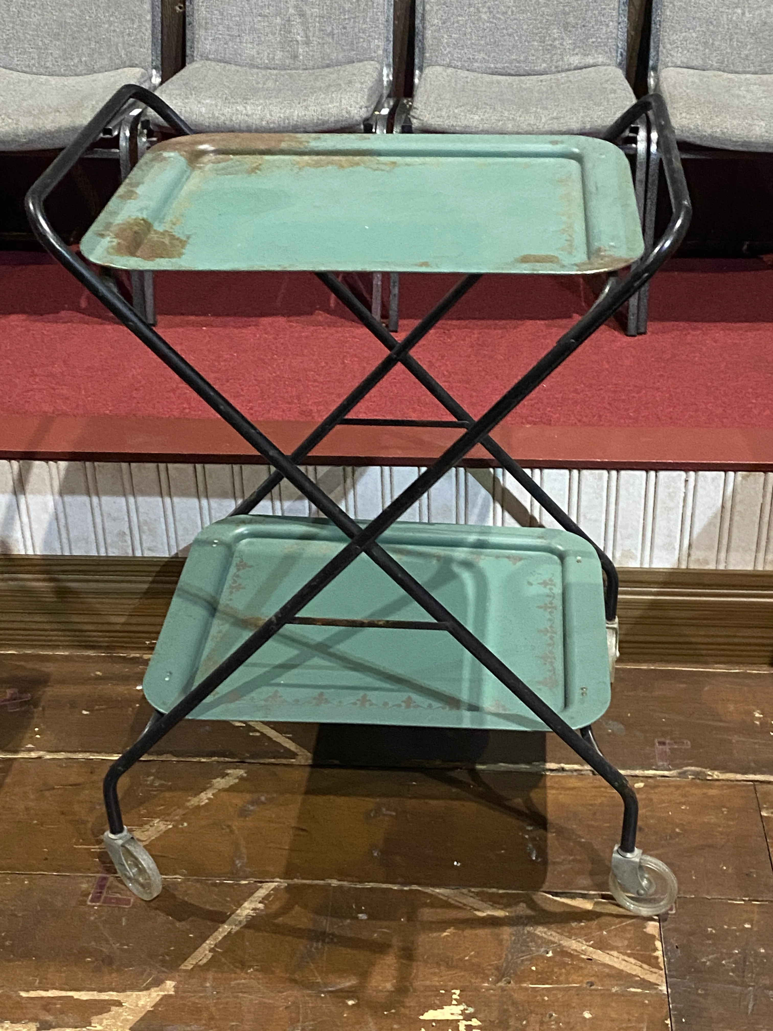 Vintage Green Metal Bar Cart