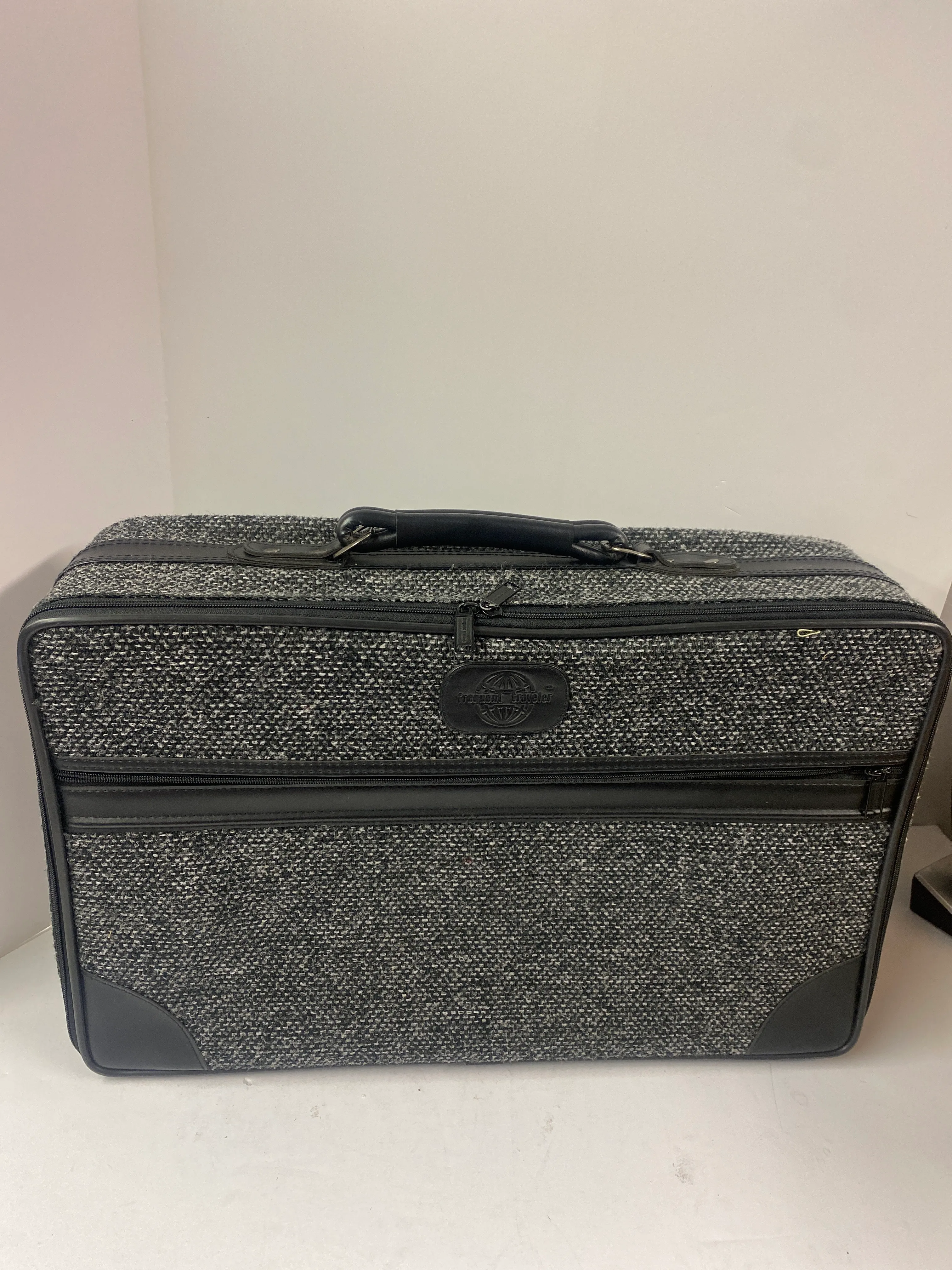 Dark Grey Tweed Vintage Suitcase