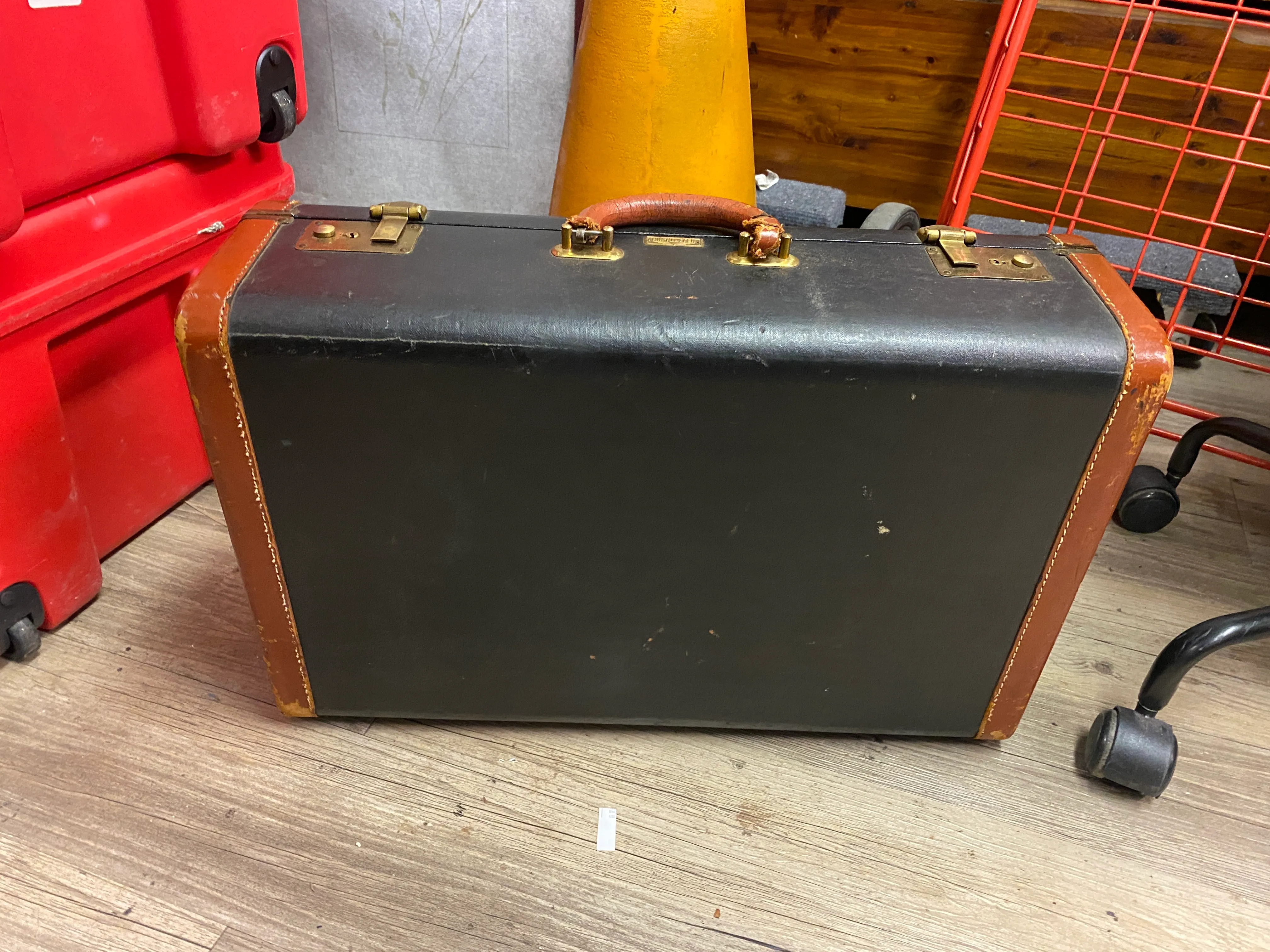 Black leather 1940s/50s suitcase