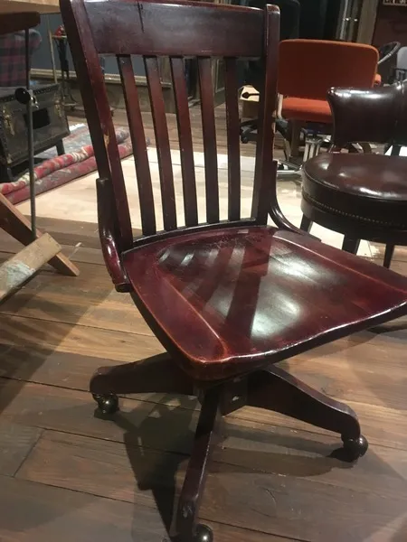 Antique Cherry Wood Rolling Bankers Chair