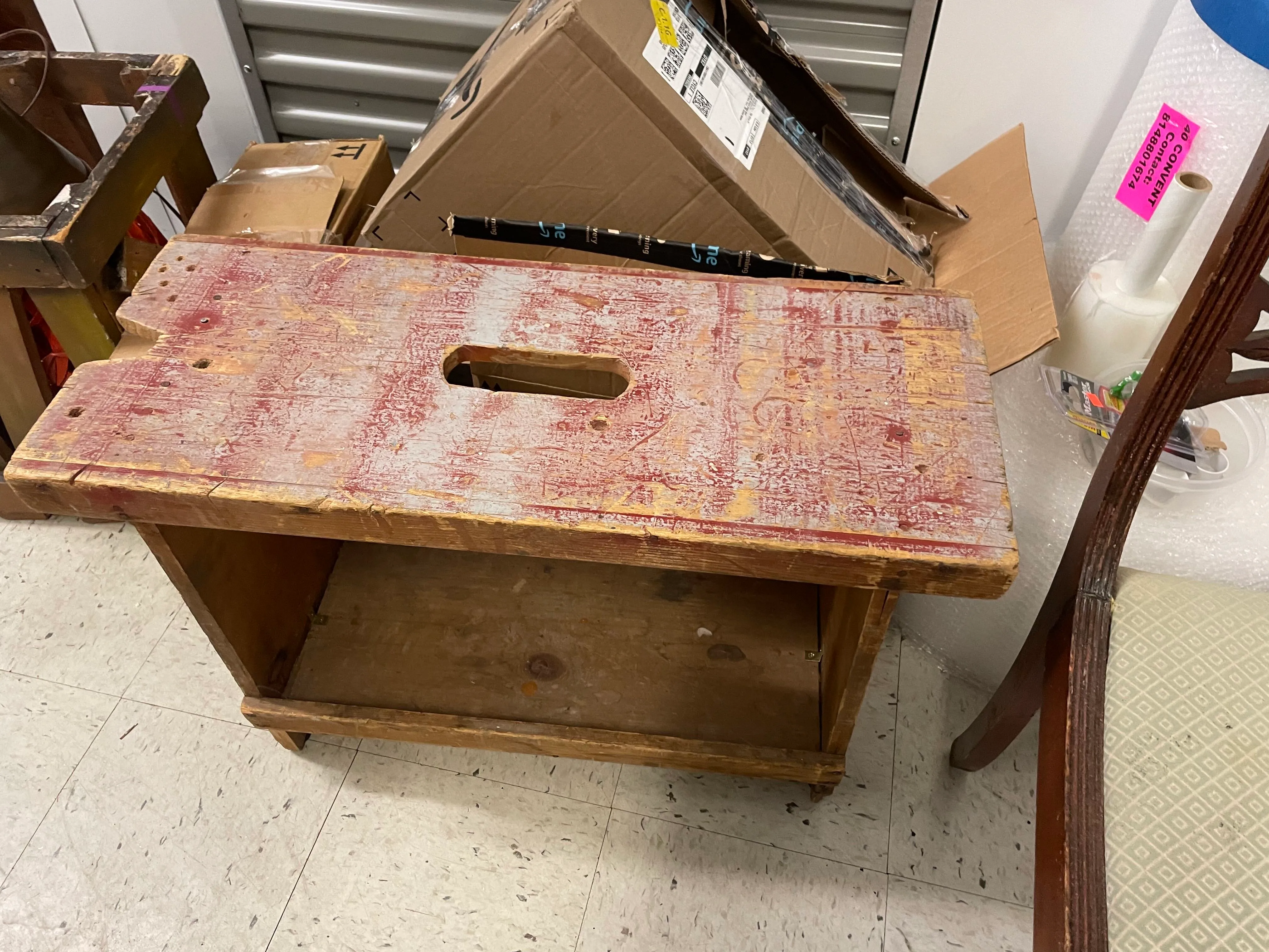 Rustic Bench with Red Distressing