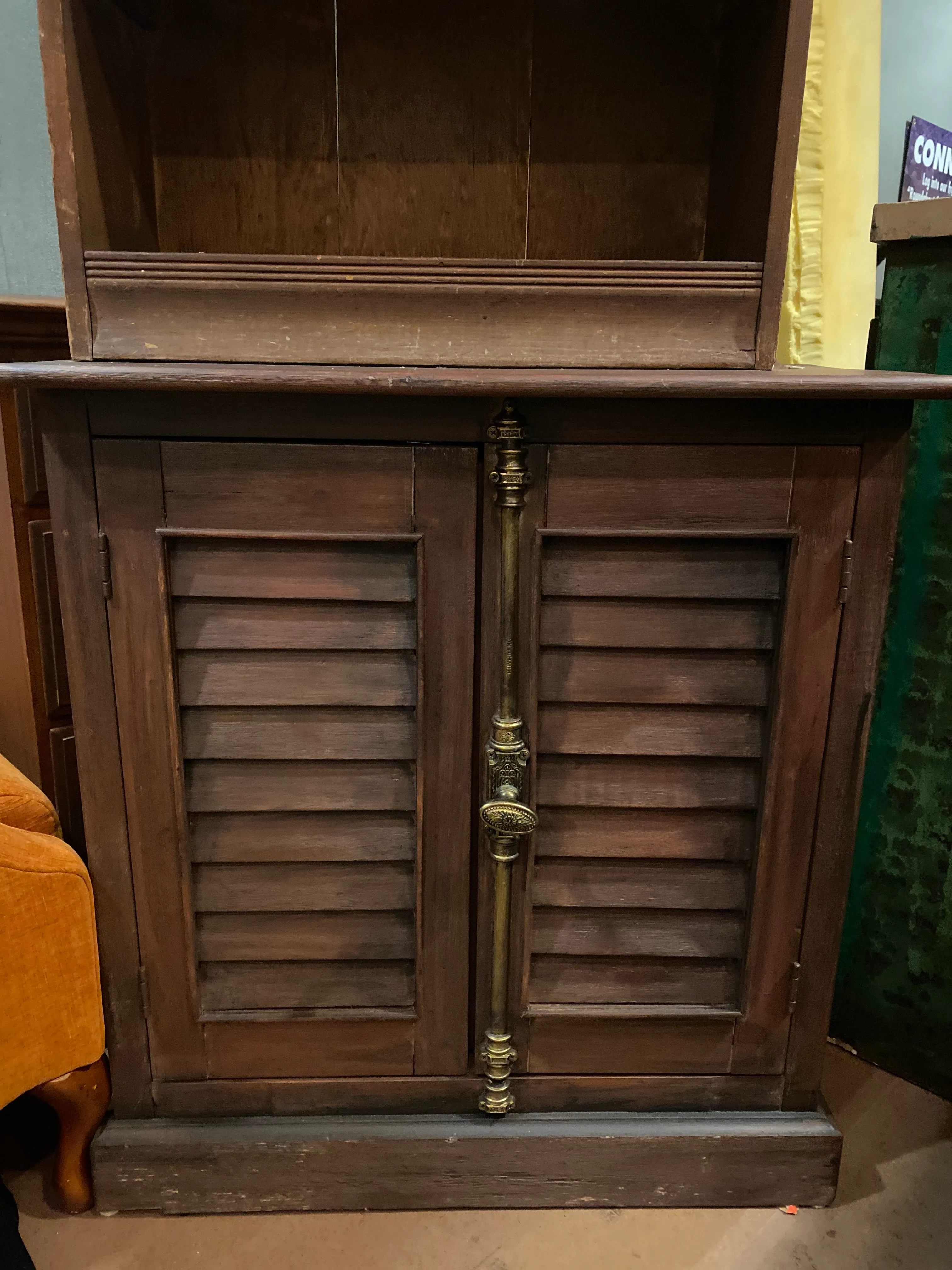Wood Slat Cabinet with Brass Hardware
