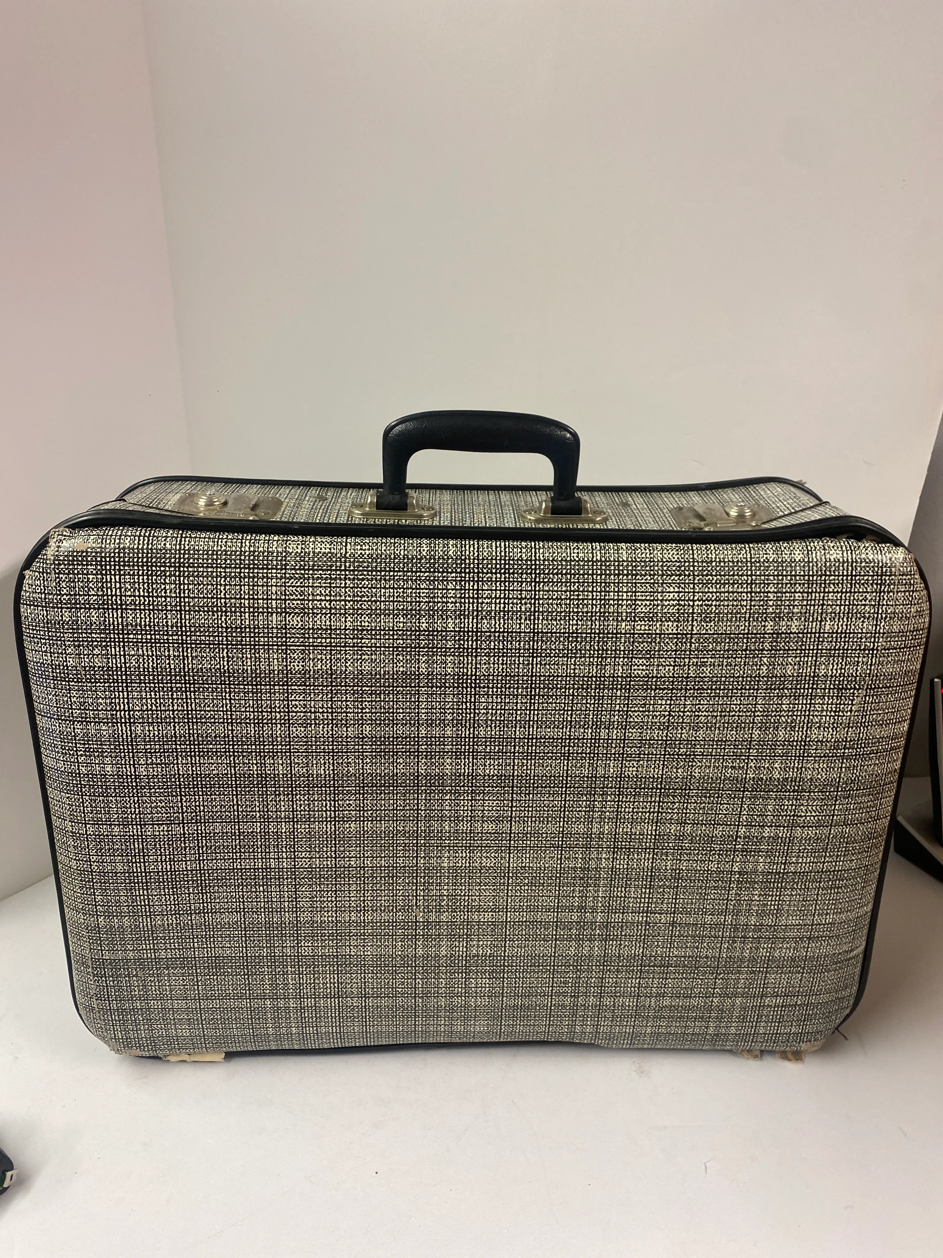 Black and Ivory Tweed Vintage Suitcase
