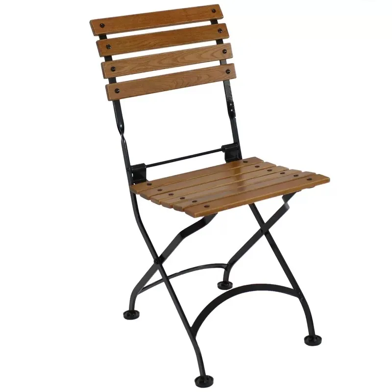 Wood Slat Iron Patio Folding Chair