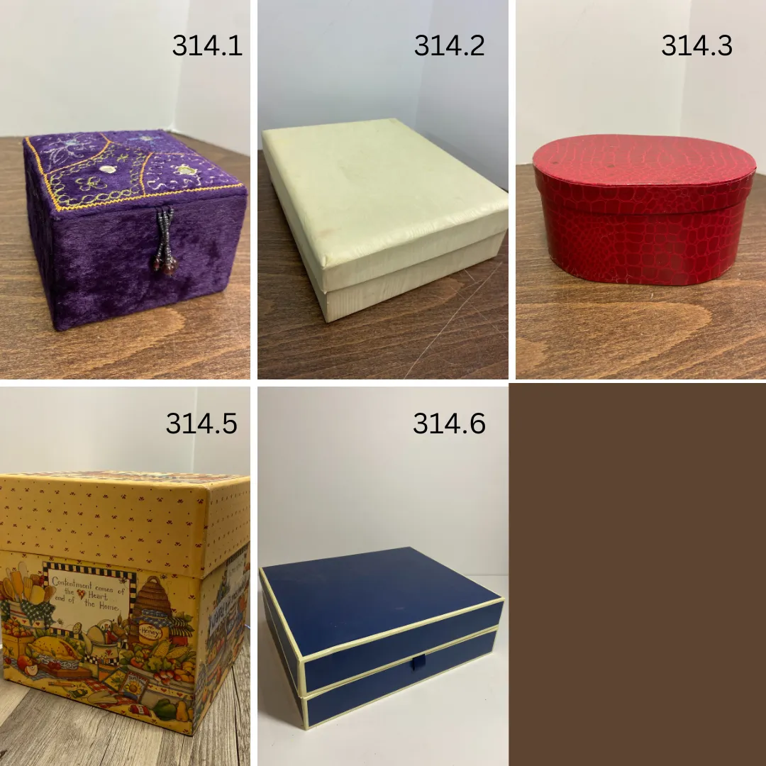 Fabric, Cardboard, Acrylic Boxes							