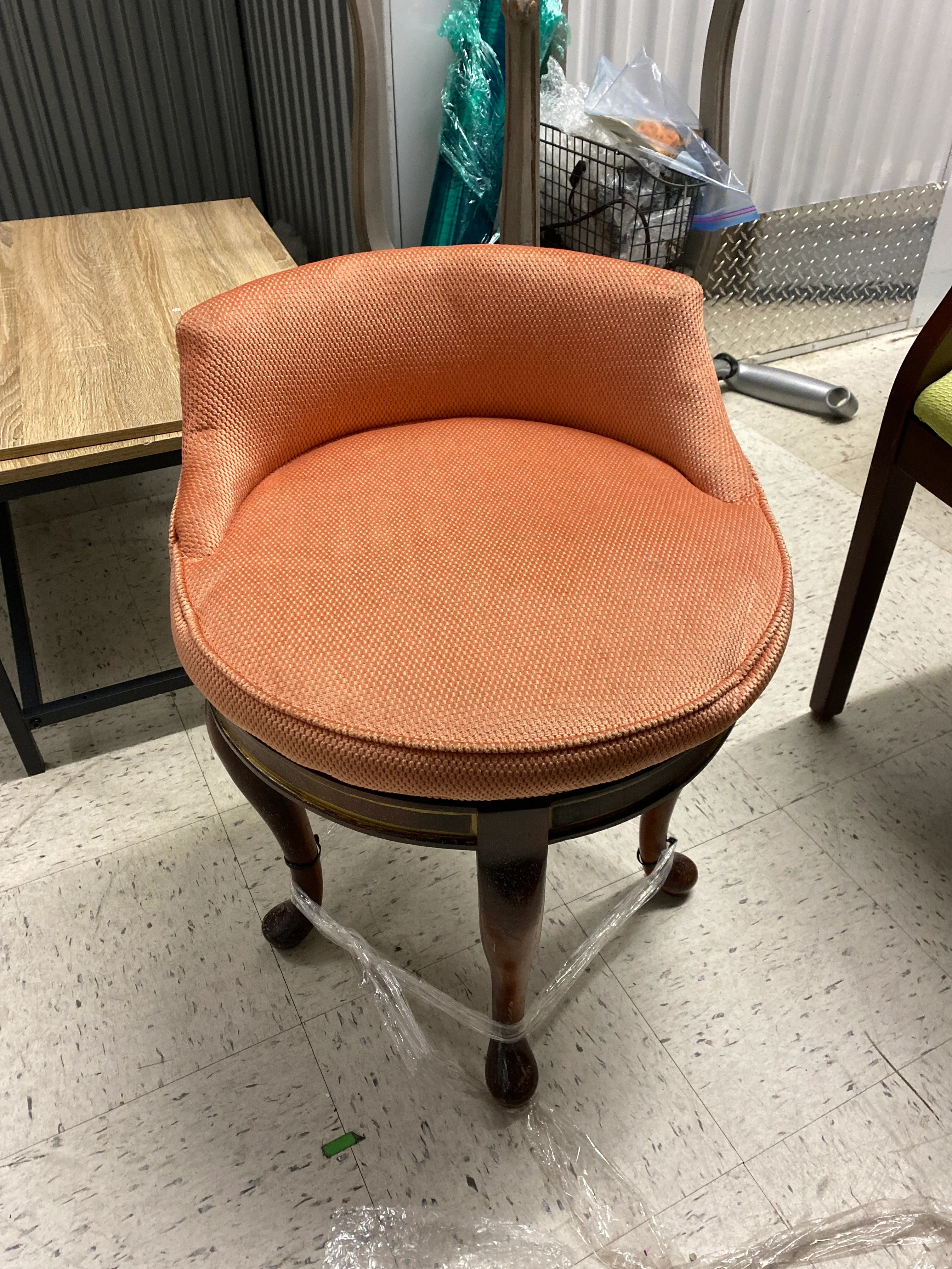 Swivel Vanity Stool, Peach Upholstery