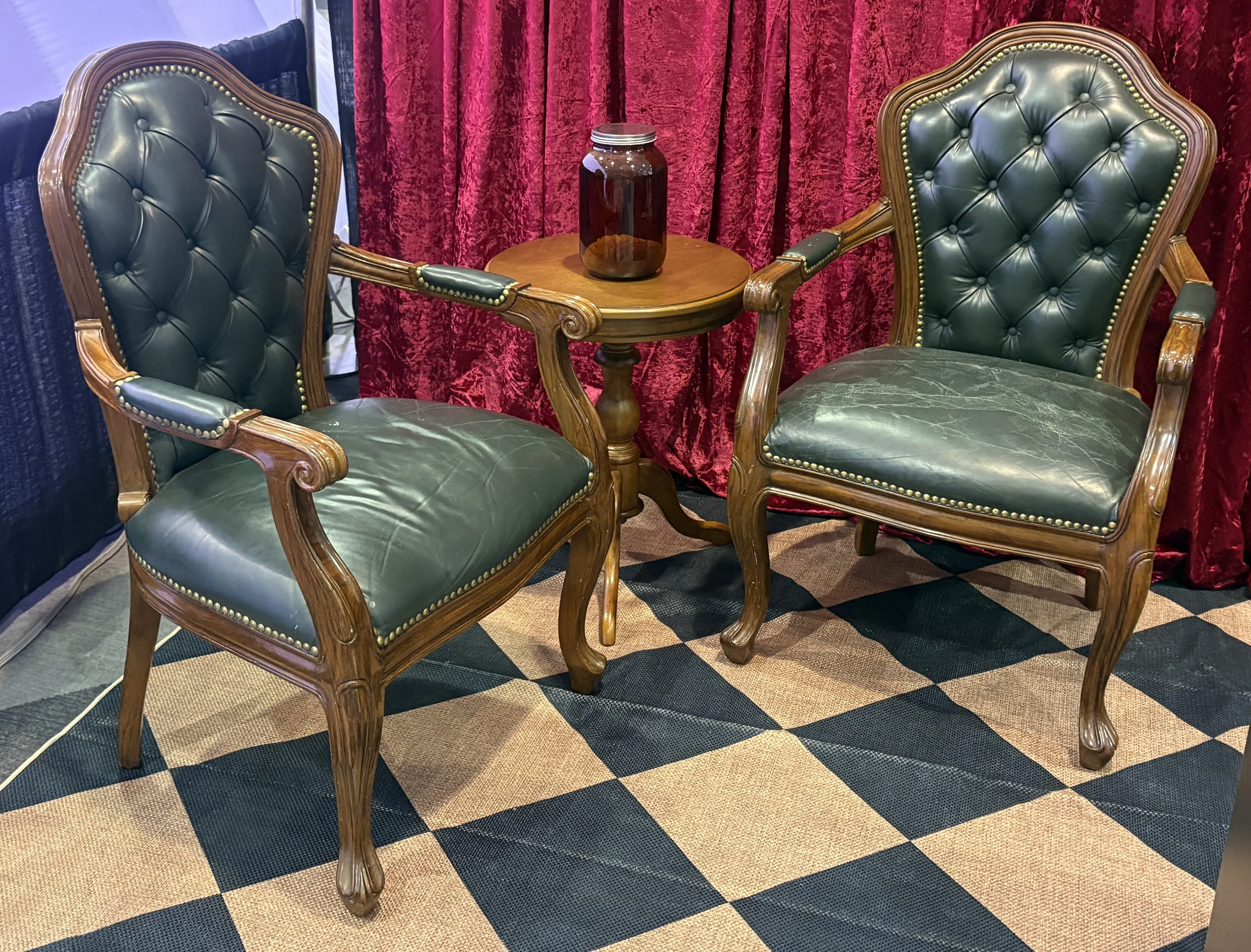 Pair of Green Leather Chairs 