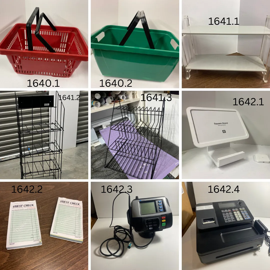 Shopping Baskets, Display Racks, Cash Registers 