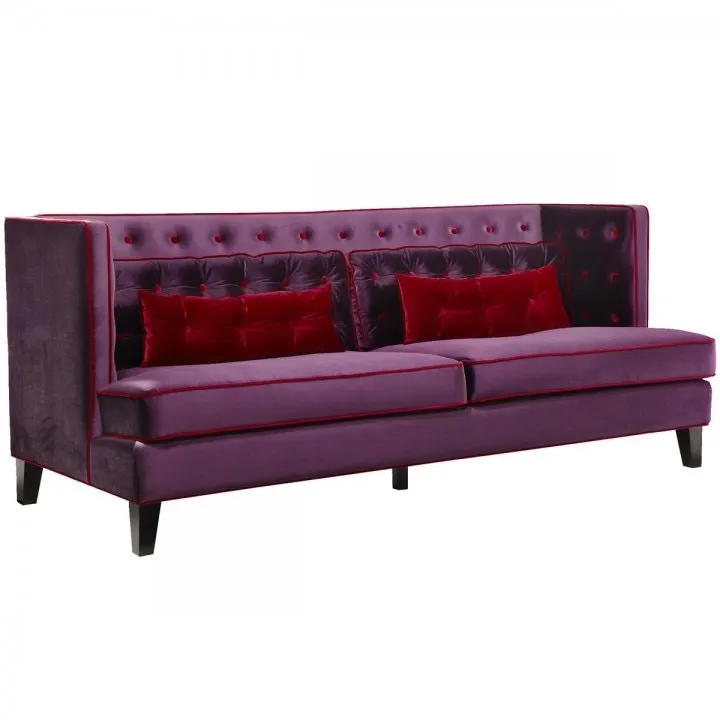 Purple Velvet Sofa with Red Accents