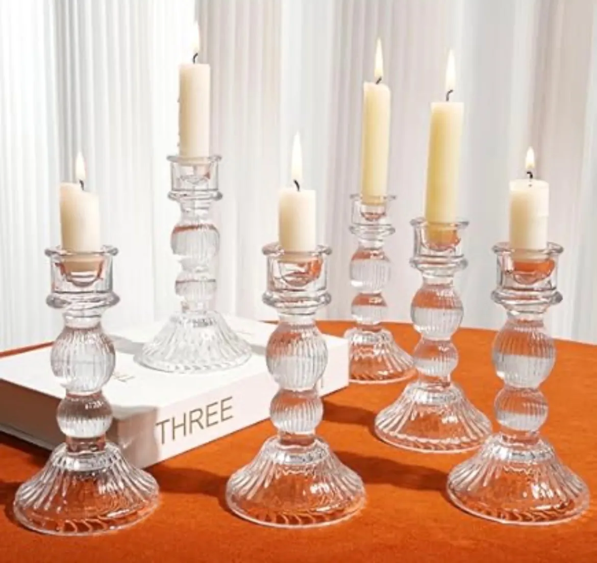 Clear Glass Candlestick Holders - 6"