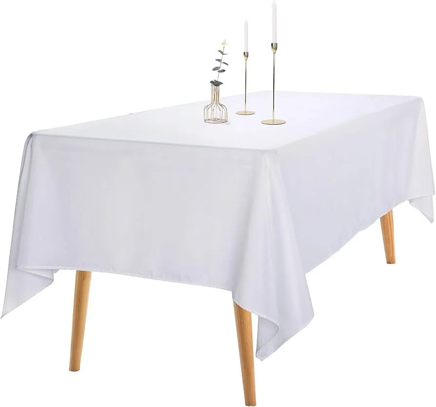 2 60x102 Inch White Rectangular Tablecloth in Polyester Fabric for Wedding/Banquet/Restaurant/Parties