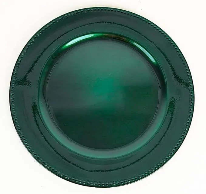 Holiday 6 pcs 13-Inch Hunter Green Crystal Beaded Round Charger Plates