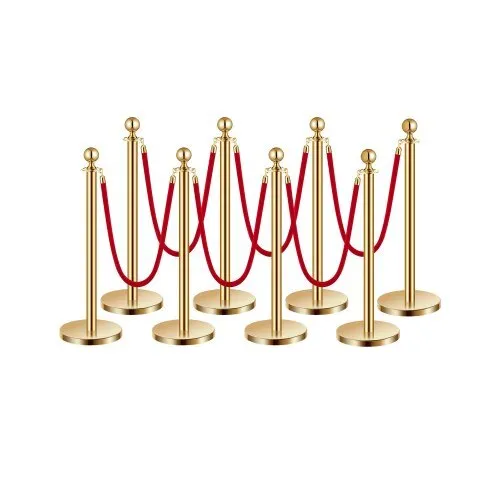 VEVOR Stanchions and Velvet Ropes 8Pcs, Hollow Base with Stainless Steel Post, 6 Red Velvet Ropes and Posts, Crowd Control Barriers Gold Stanchions, Red Carpet Runner Poles for Party Supplies