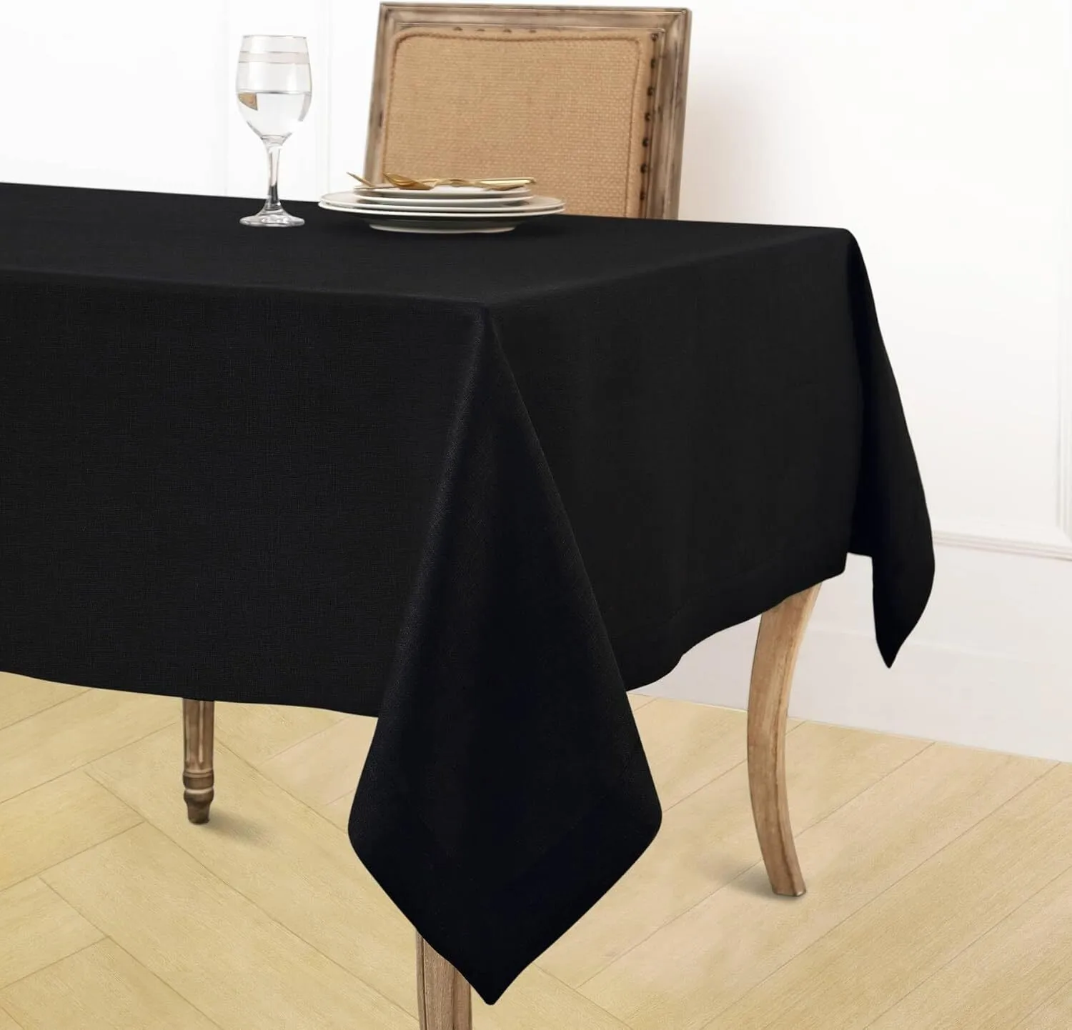 Black Linen Tablecloth 60 x 120 Inch - 100% Pure Linen Table Cloth for Rectangle Tables - Fete, Machine Washable Tablecloth for Winter, Christmas, Holiday, New Year