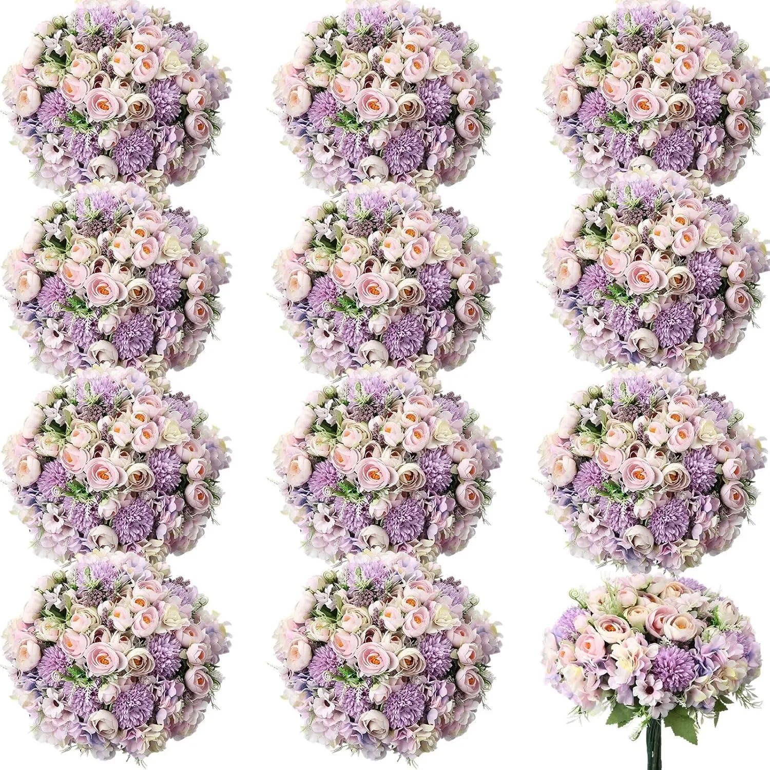 Tigeen 12 Bundles Peonies Artificial Flowers Faux Roses Silk Flowers Hydrangea Artificial Bouquet for Wedding Table Centerpiece Floral Vase Home Office Bridal Decor (Purple)