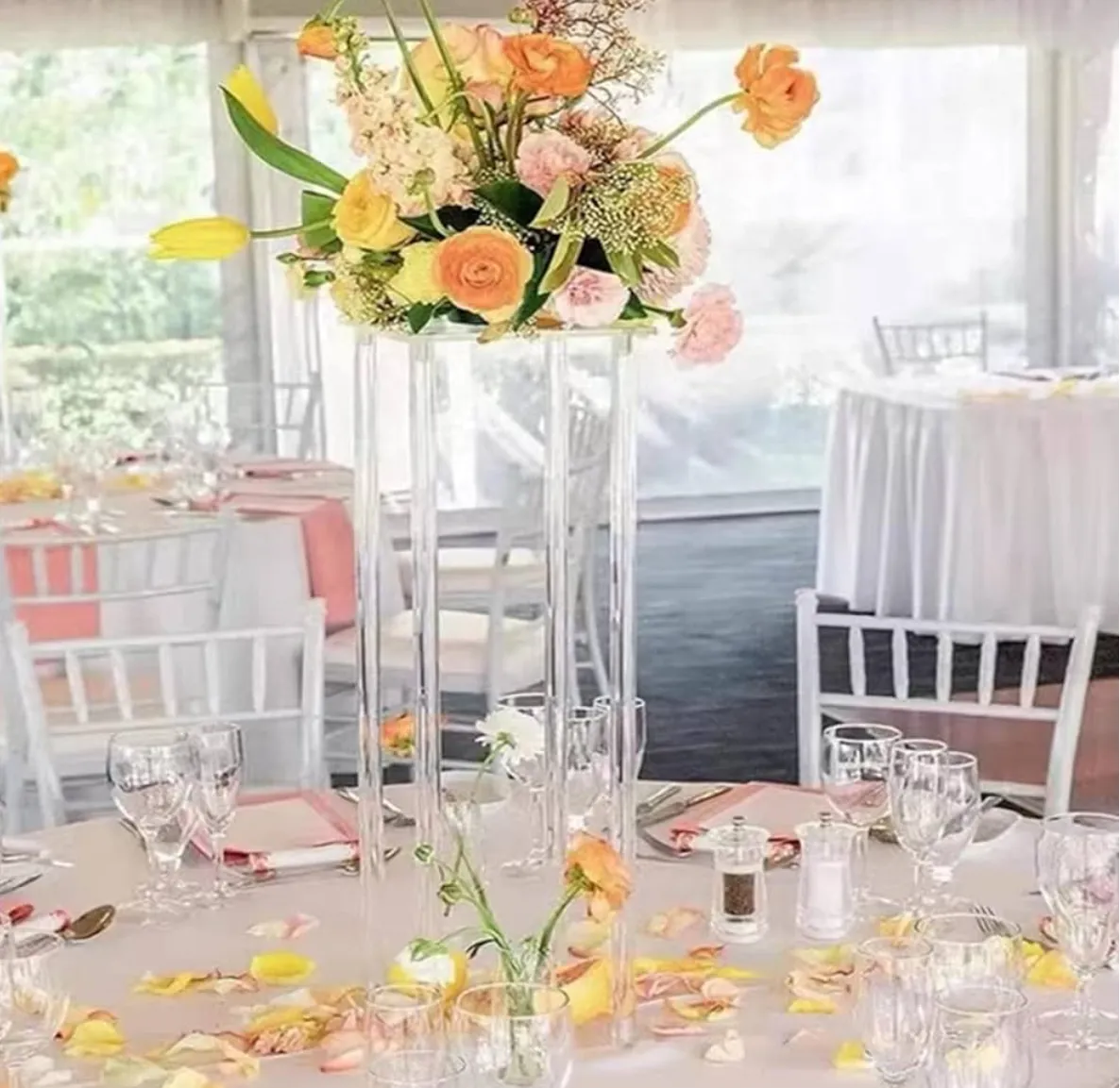 Centerpiece Acrylic Vase Clear Column Flower Vase Flowers 7.87"x 16" Rectangular Flower Display Table Flower Stands
