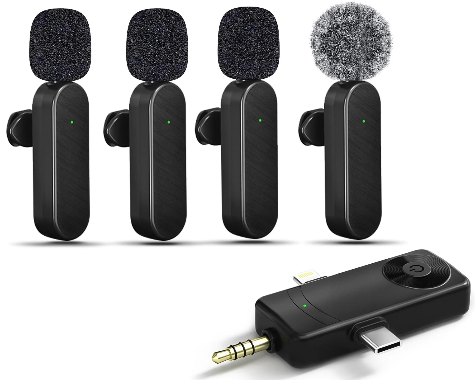 Wireless Lavalier Microphones Compatible for iPhone, Android Phone, Camera, Computer, Professional Wireless Mini Microphone for Video Recording, Vlog, YouTube, TikTok (4 Mics)