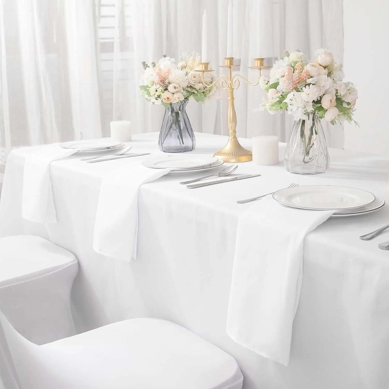  (10 Pack) Polyester Cloth Napkins - 20 x 20 inch White Dinner Washable Napkins with Hemmed Edges for Restaurant/Wedding/Hotel(50,White)