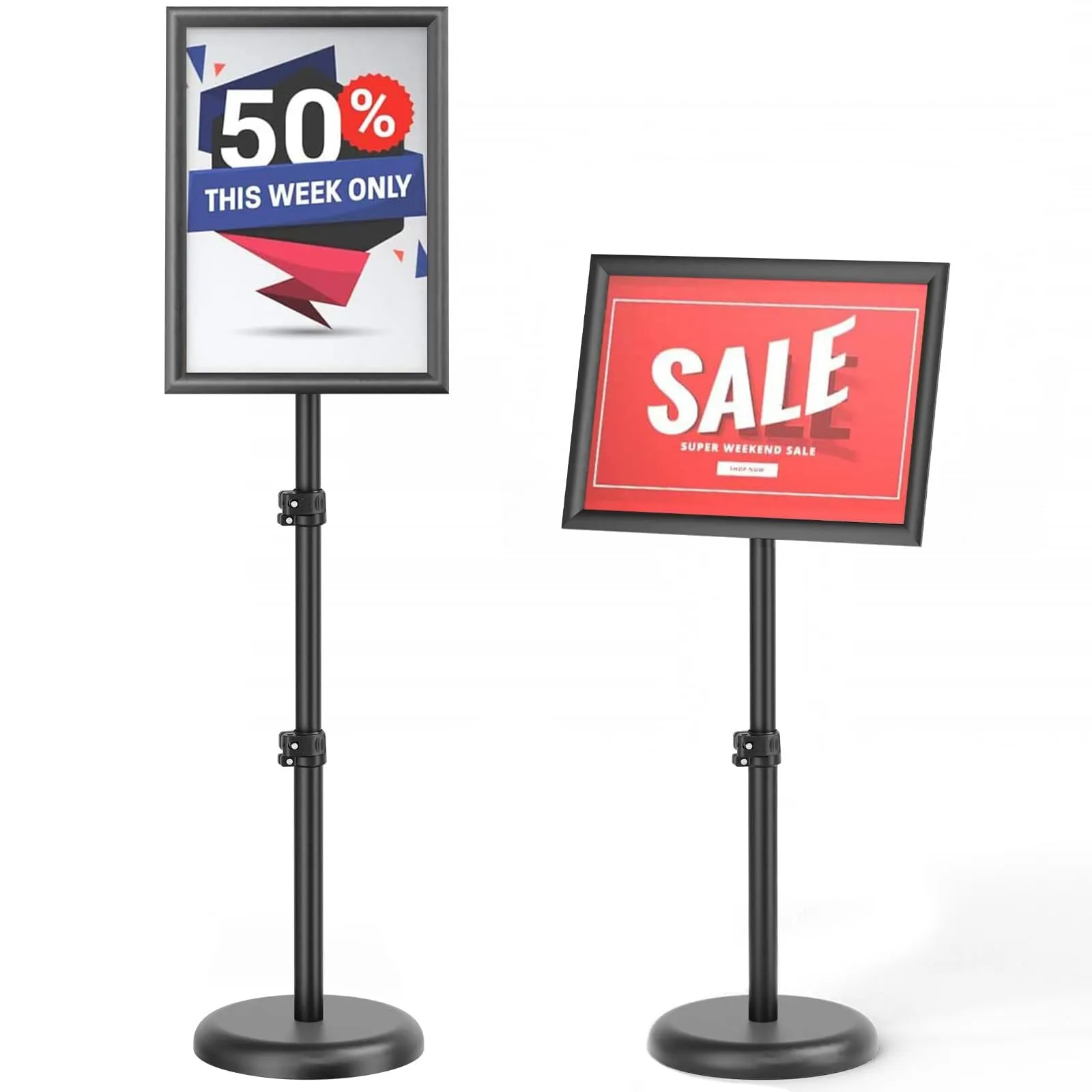 Landhoow 8 Pack 11 x 17 Inch Adjustable Pedestal Stand Holder Outdoor Indoor Floor Display Sign Stand Holder Aluminum Poster Frame Sign Holder for Vertical and Horizontal View(Black)