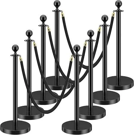 Black Stanchions for Crowd Control Barriers for Weddings, Events, Hotels, and Party Decor