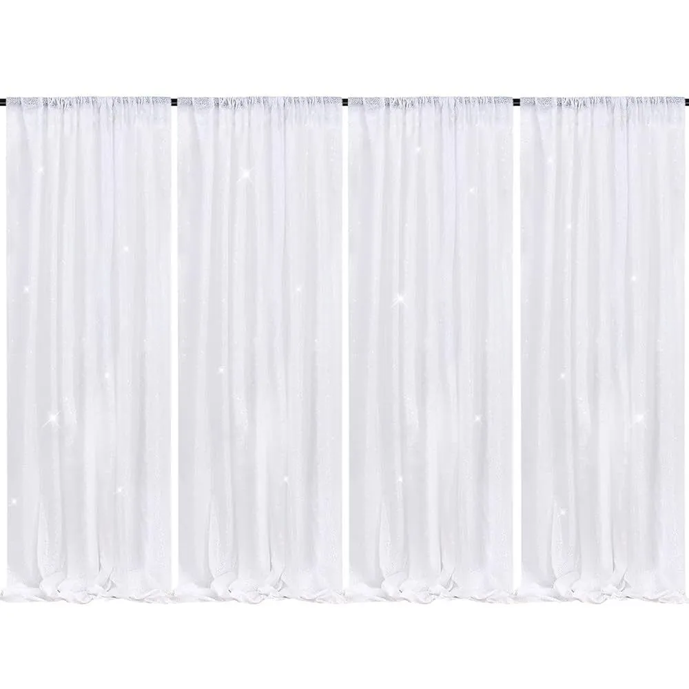 White Sequin Backdrop Curtain 4 Pieces 2FTx8FT Glitter Photography Backdrop for Party Wedding Birthday Christmas Decorations