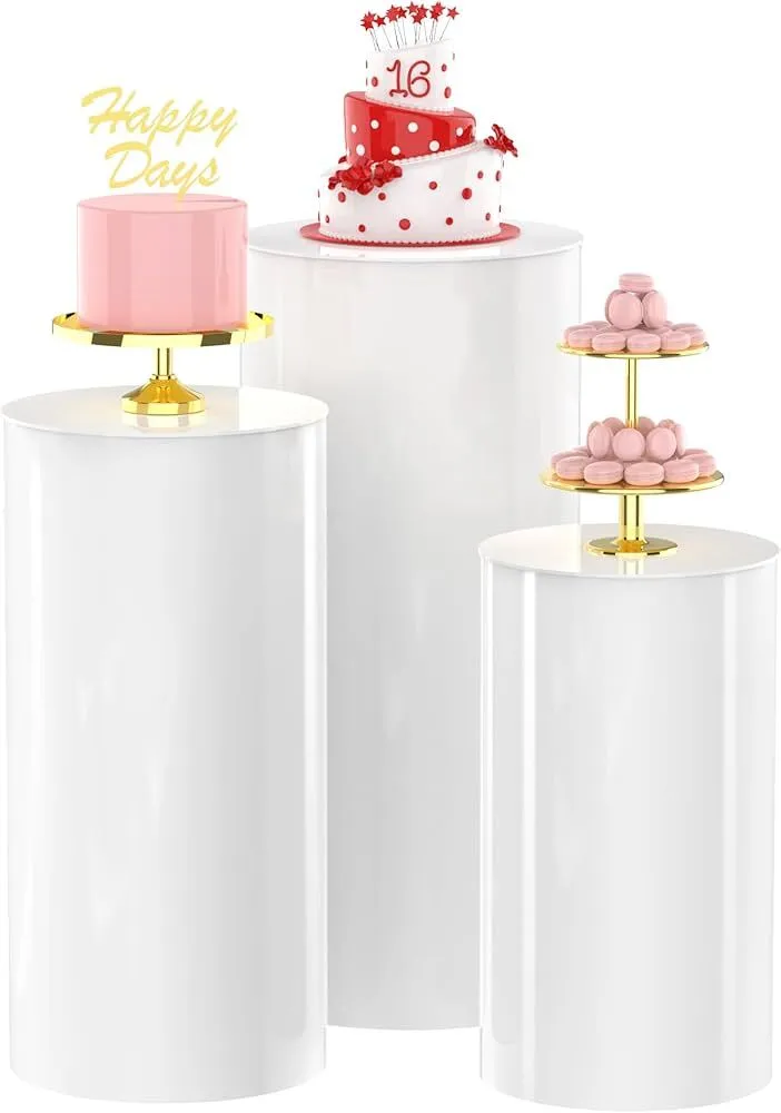 3Pcs White Cylinder Pedestal Stands
