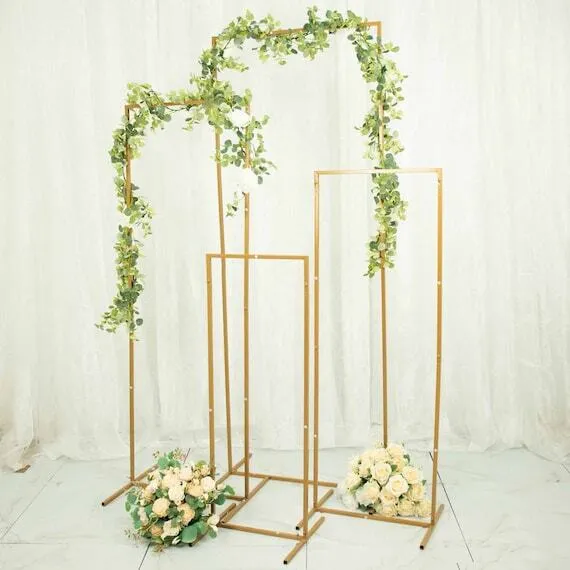 1 Gold Metal Frame Wedding Arch, Rectangular Backdrop Stand, Floral Display Frame 4.5 ft height and 1.6 ft wide
