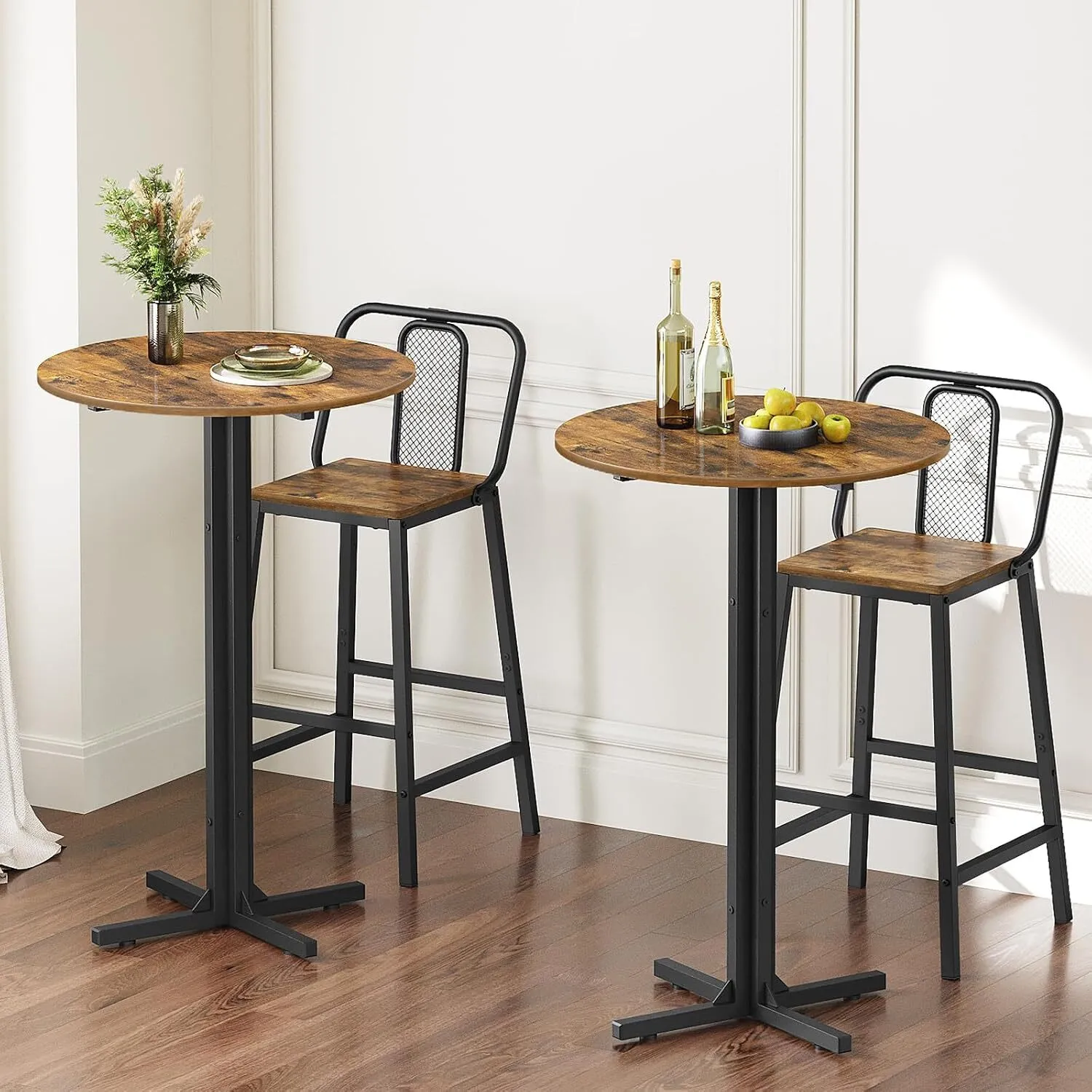 Round Bar Table Set of 4, Counter Height Pub Table, Bar Height Cocktail Table, Versatile Use, for Dining Room, Kitchen, Bar, Pub, Cafe, Rustic Brown